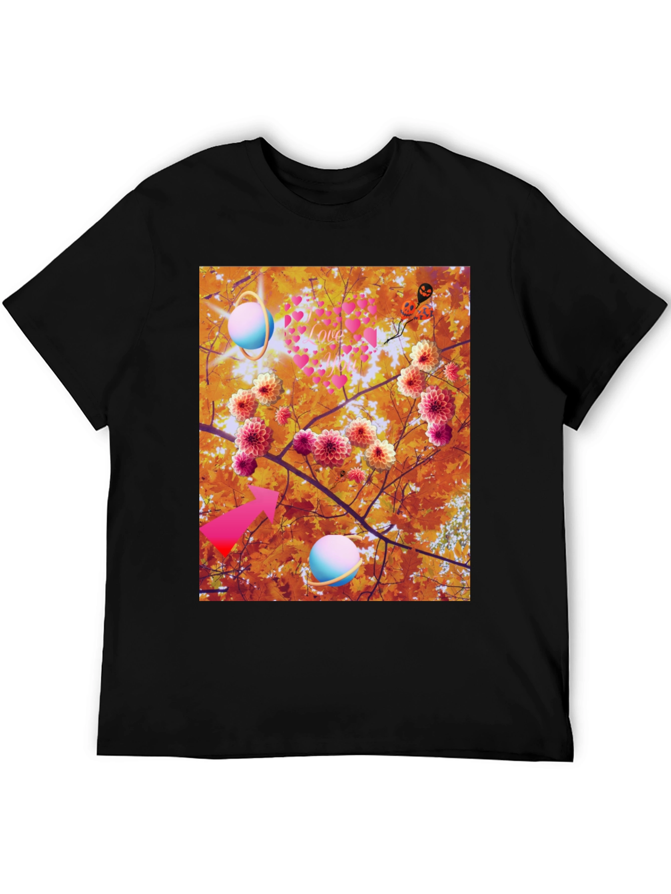 Artistic Graphic Tee: Floral Galaxy Love