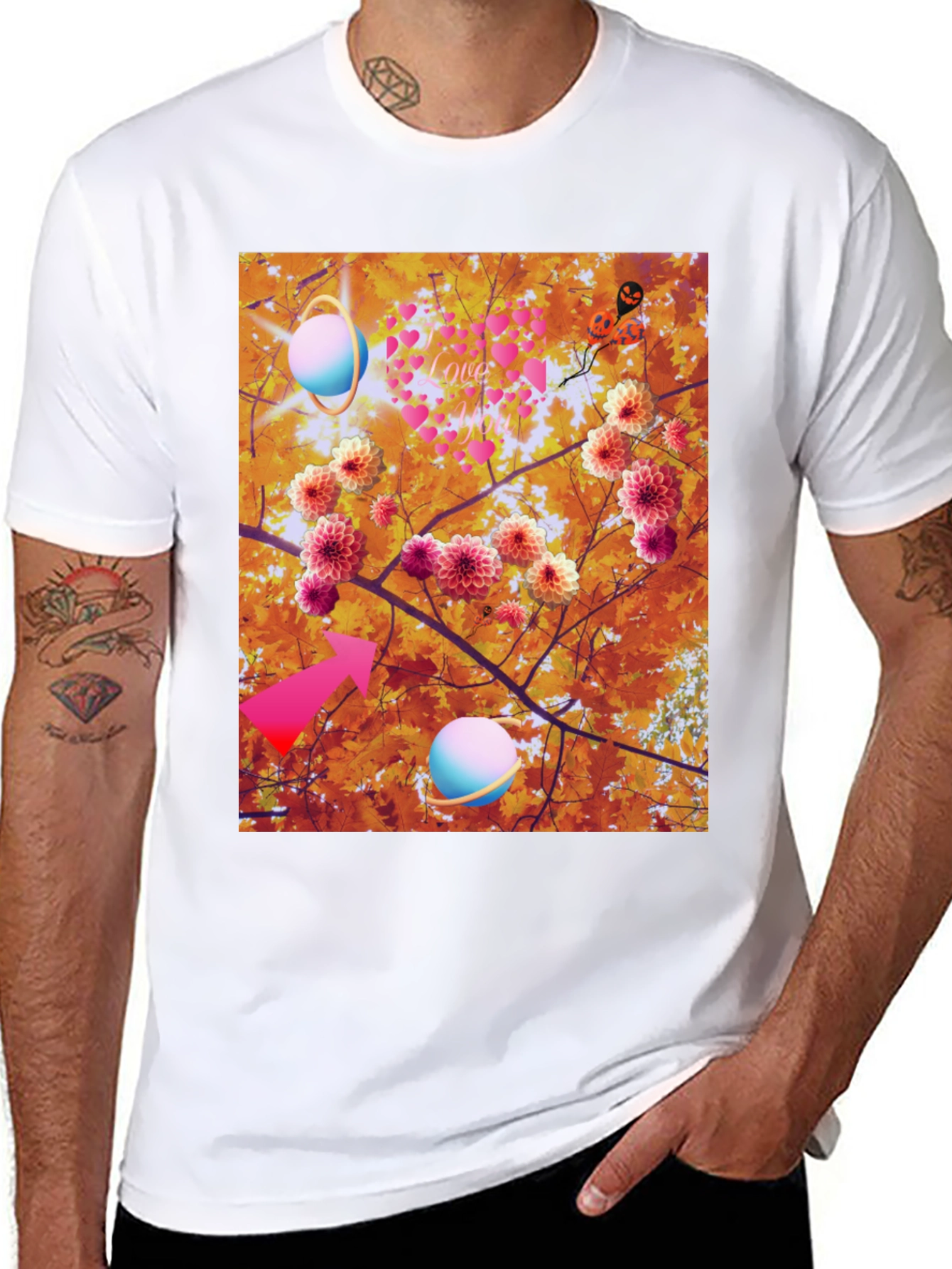 Artistic Graphic Tee: Floral Galaxy Love