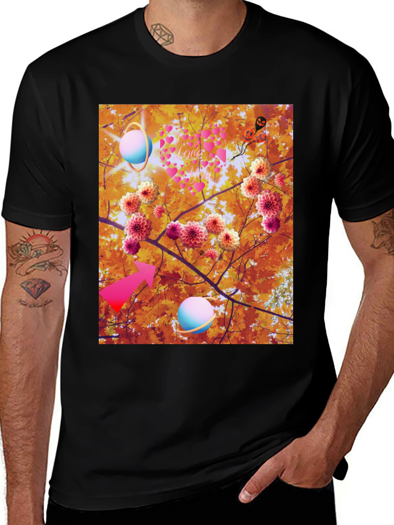 Artistic Graphic Tee: Floral Galaxy Love