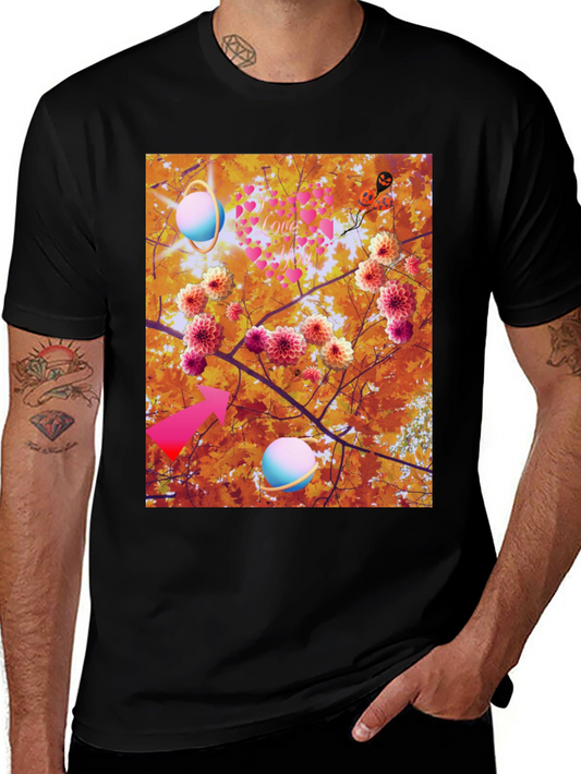 Artistic Graphic Tee: Floral Galaxy Love