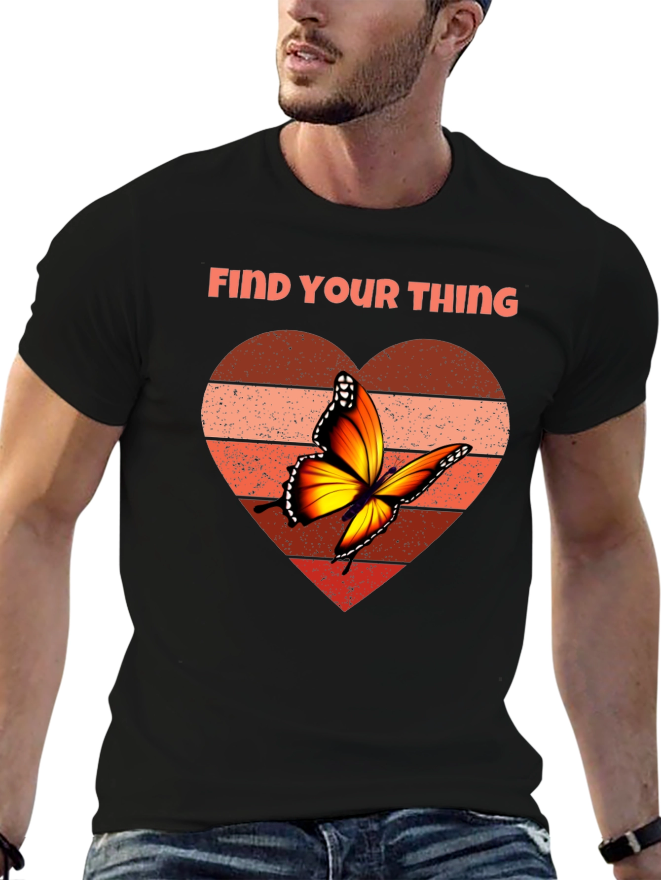 Find Your Thing Butterfly Heart Graphic Tee - Black
