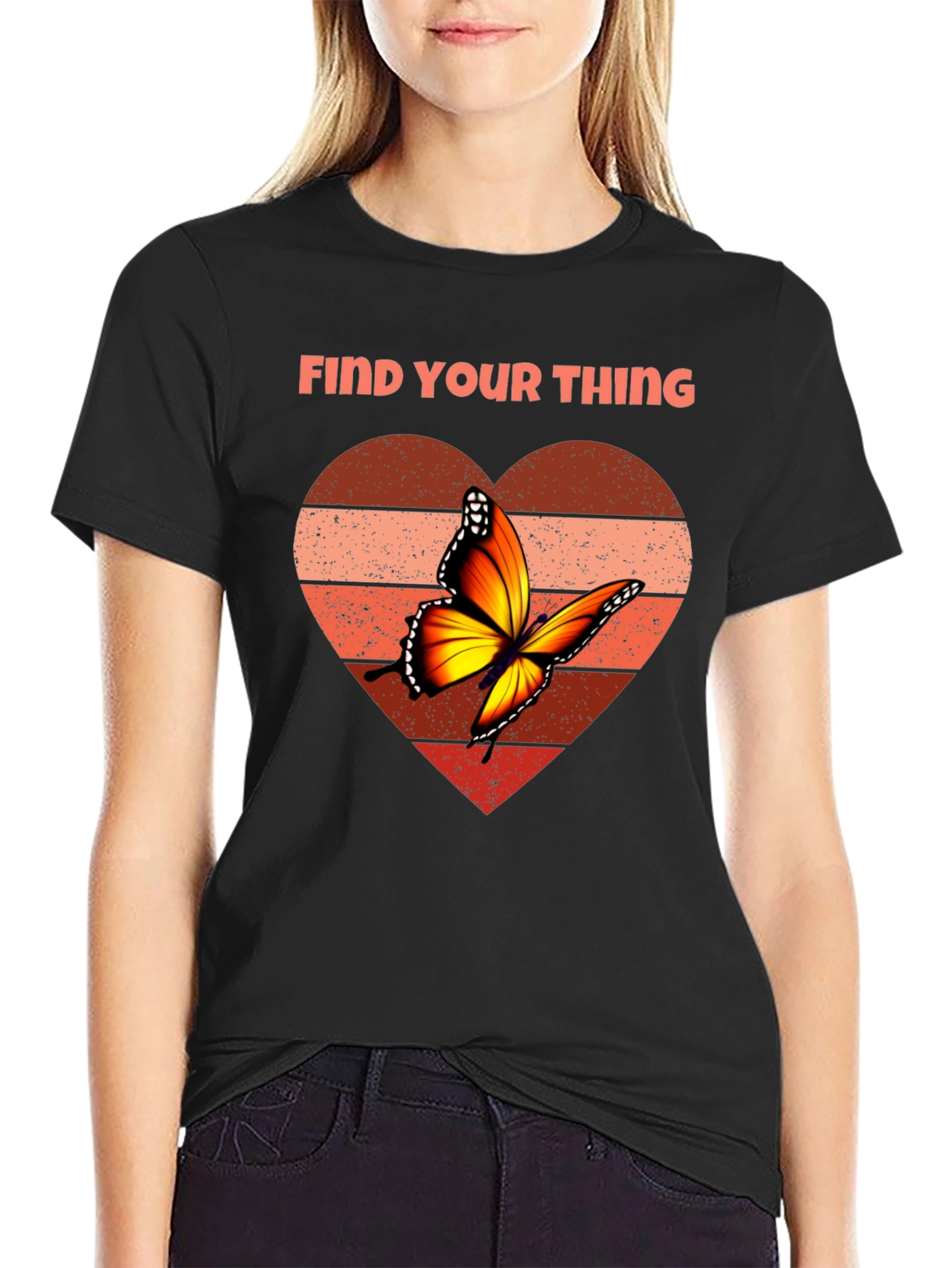 Find Your Thing Butterfly Heart Graphic Tee - Black