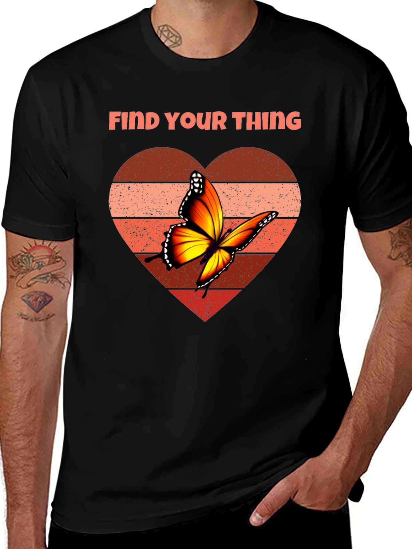 Find Your Thing Butterfly Heart Graphic Tee - Black