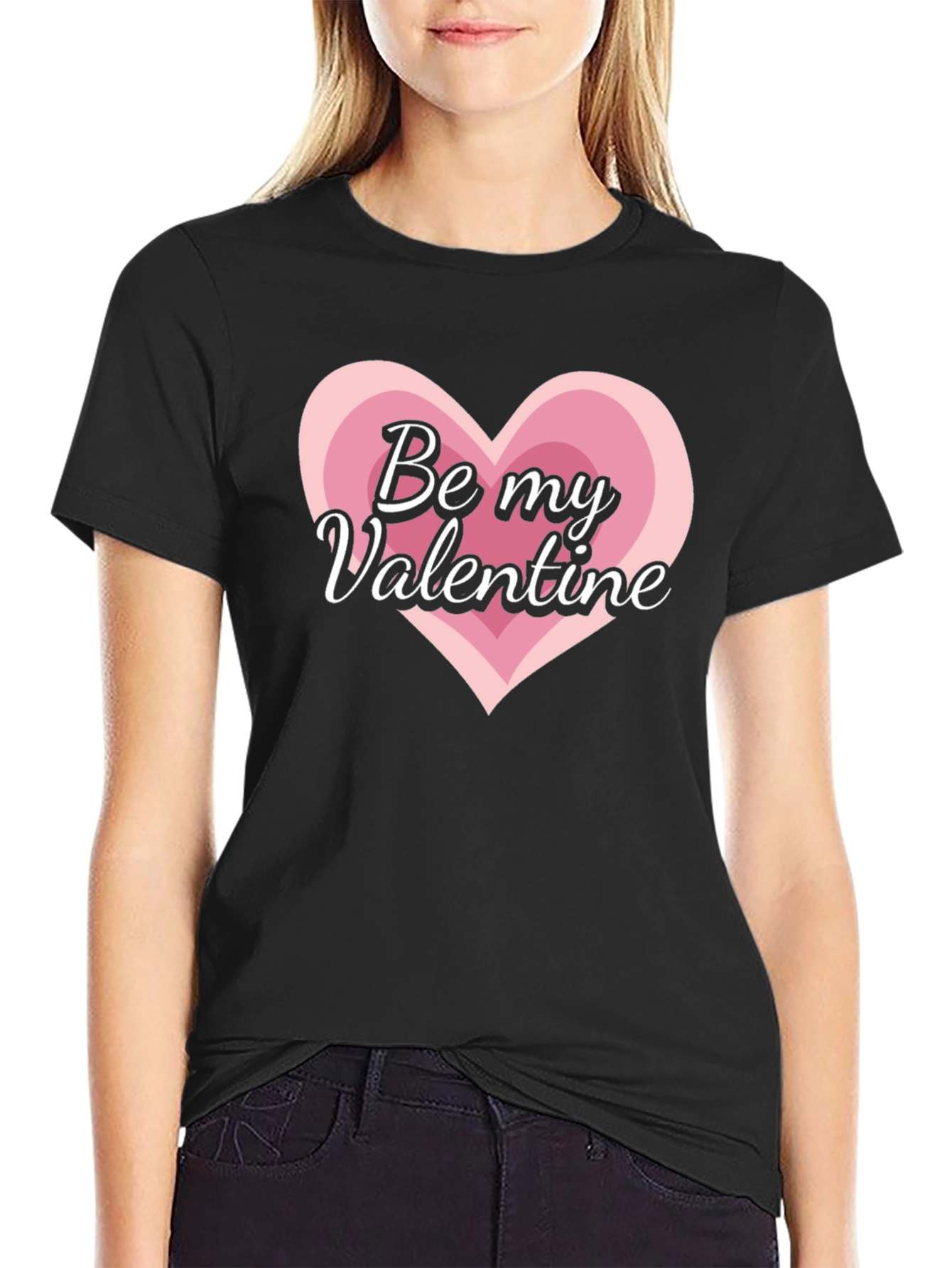 Be My Valentine Heart Graphic Tee - Black