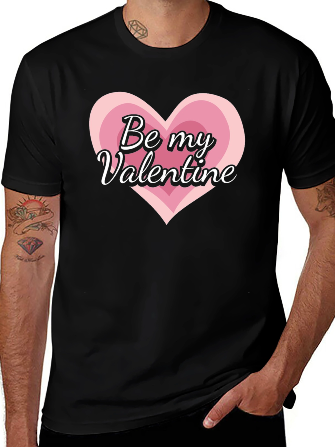 Be My Valentine Heart Graphic Tee - Black