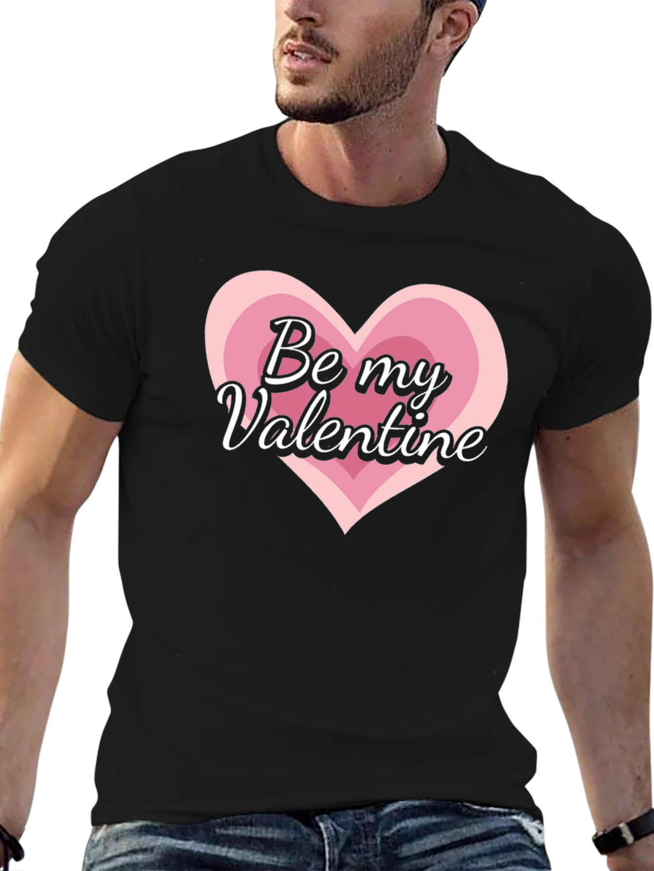 Be My Valentine Heart Graphic Tee - Black