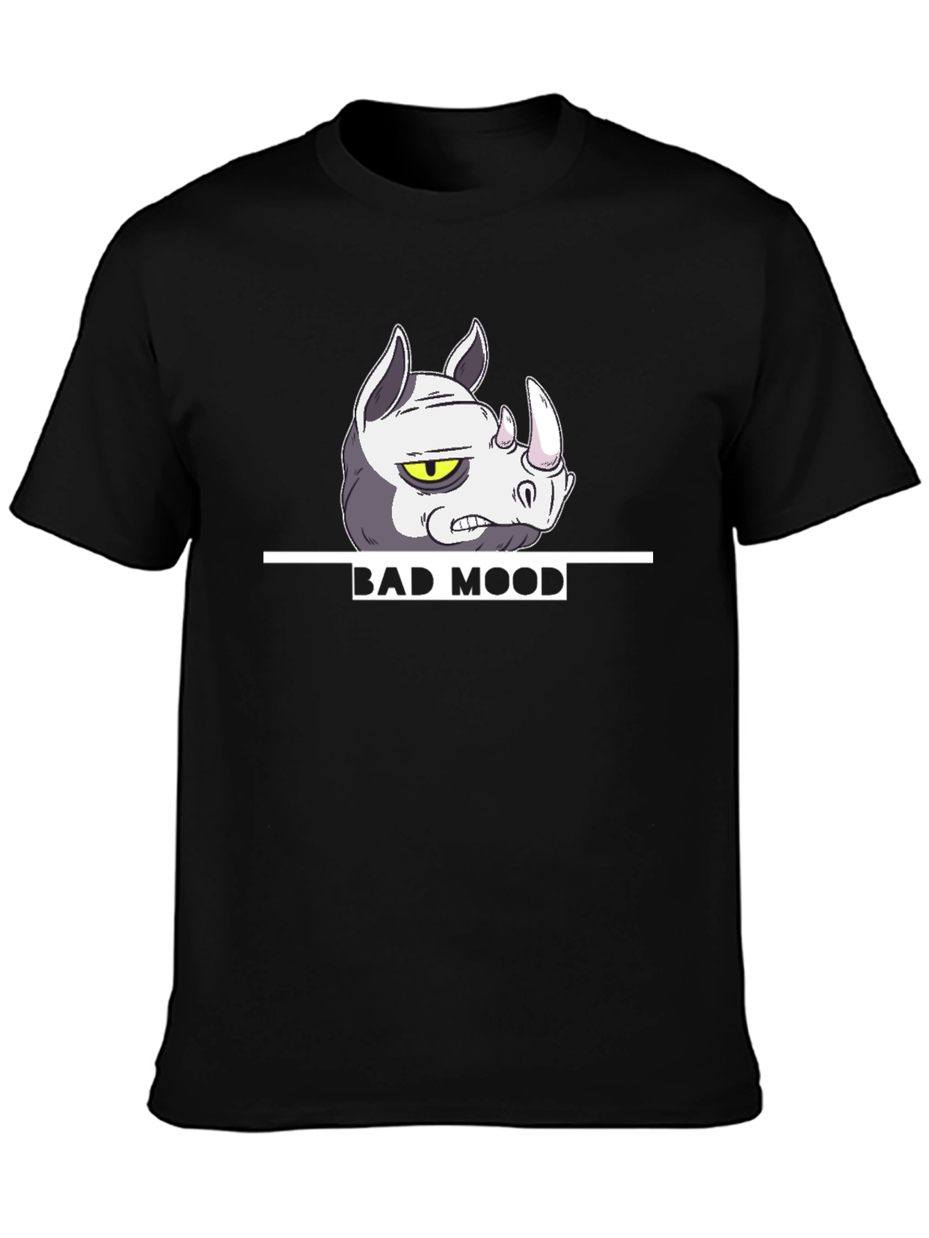 Bad Mood Rhino Graphic T-Shirt - Black Casual Tee