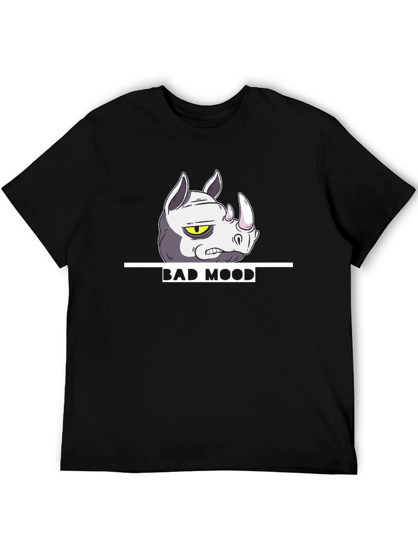 Bad Mood Rhino Graphic T-Shirt - Black Casual Tee