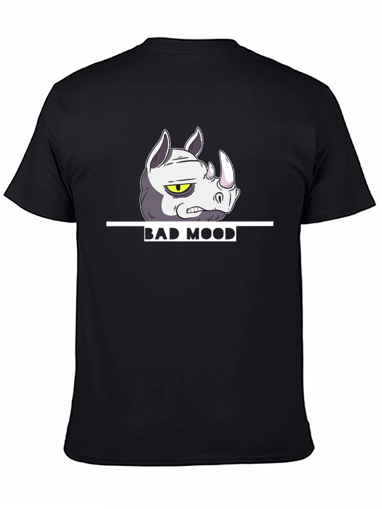 Bad Mood Rhino Graphic T-Shirt - Black Casual Tee