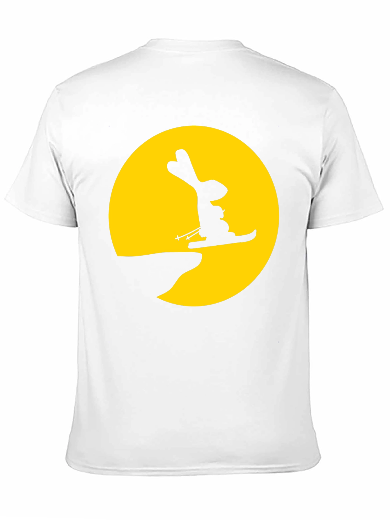 Rabbit Skiing Moon Graphic Tee - Black Cotton Shirt
