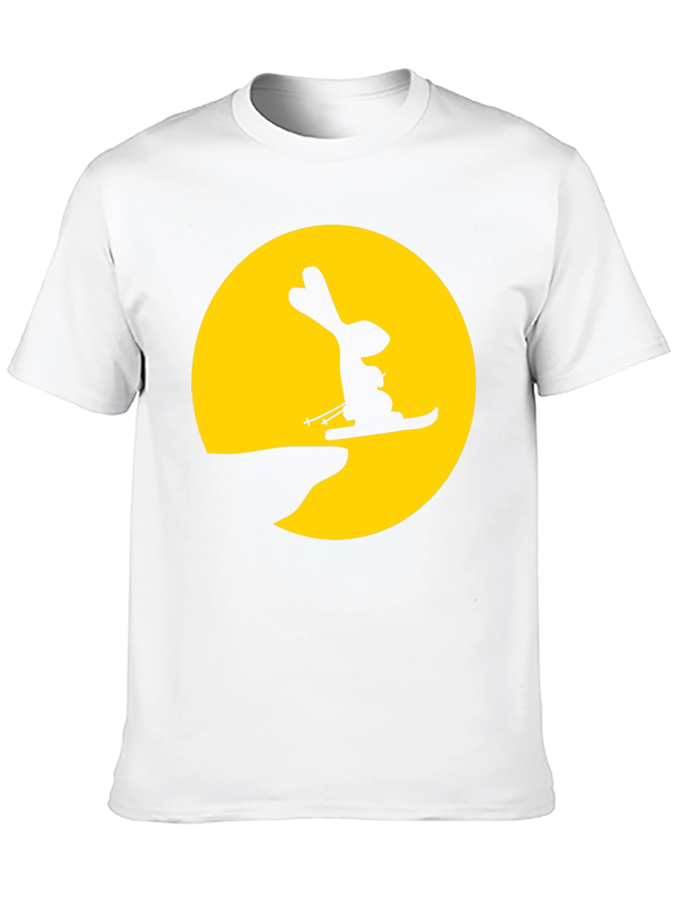 Rabbit Skiing Moon Graphic Tee - Black Cotton Shirt