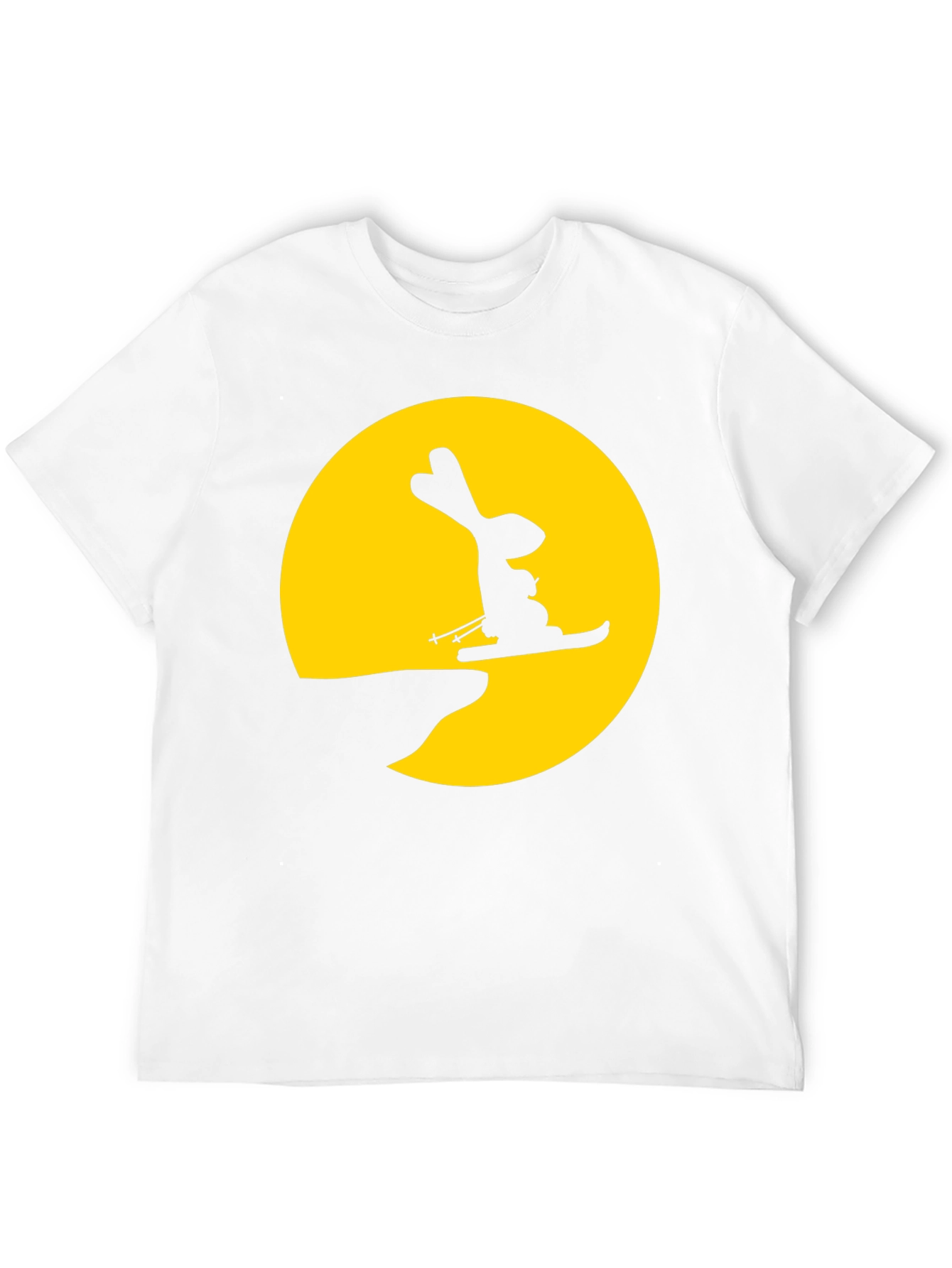 Rabbit Skiing Moon Graphic Tee - Black Cotton Shirt