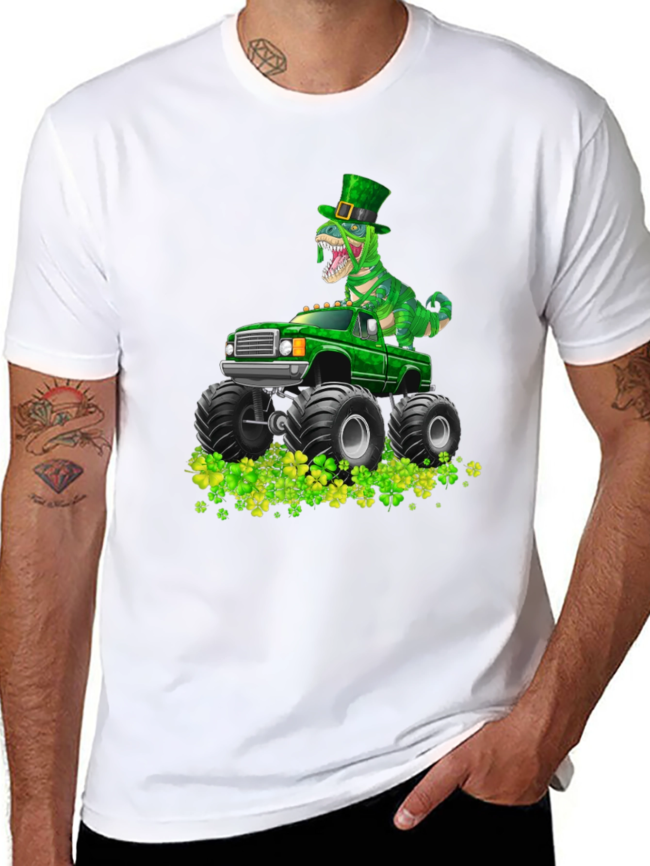 St. Patricks Day Dinosaur Monster Truck T-Shirt