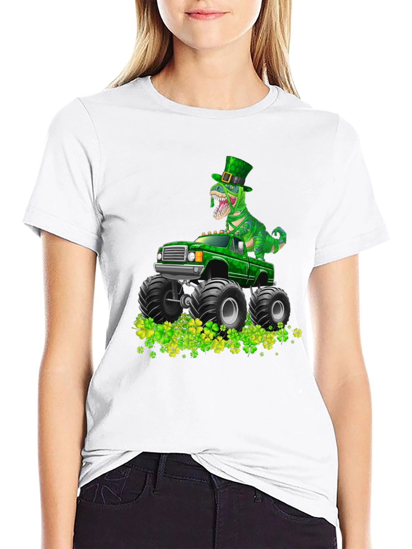 St. Patricks Day Dinosaur Monster Truck T-Shirt