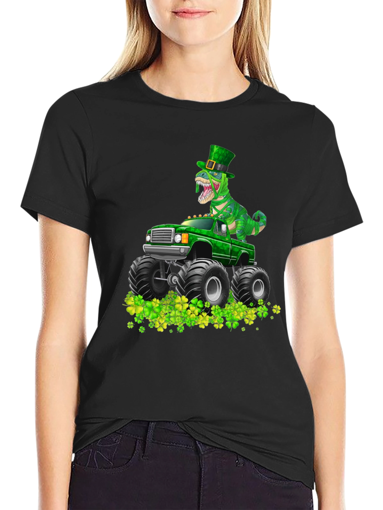 St. Patricks Day Dinosaur Monster Truck T-Shirt
