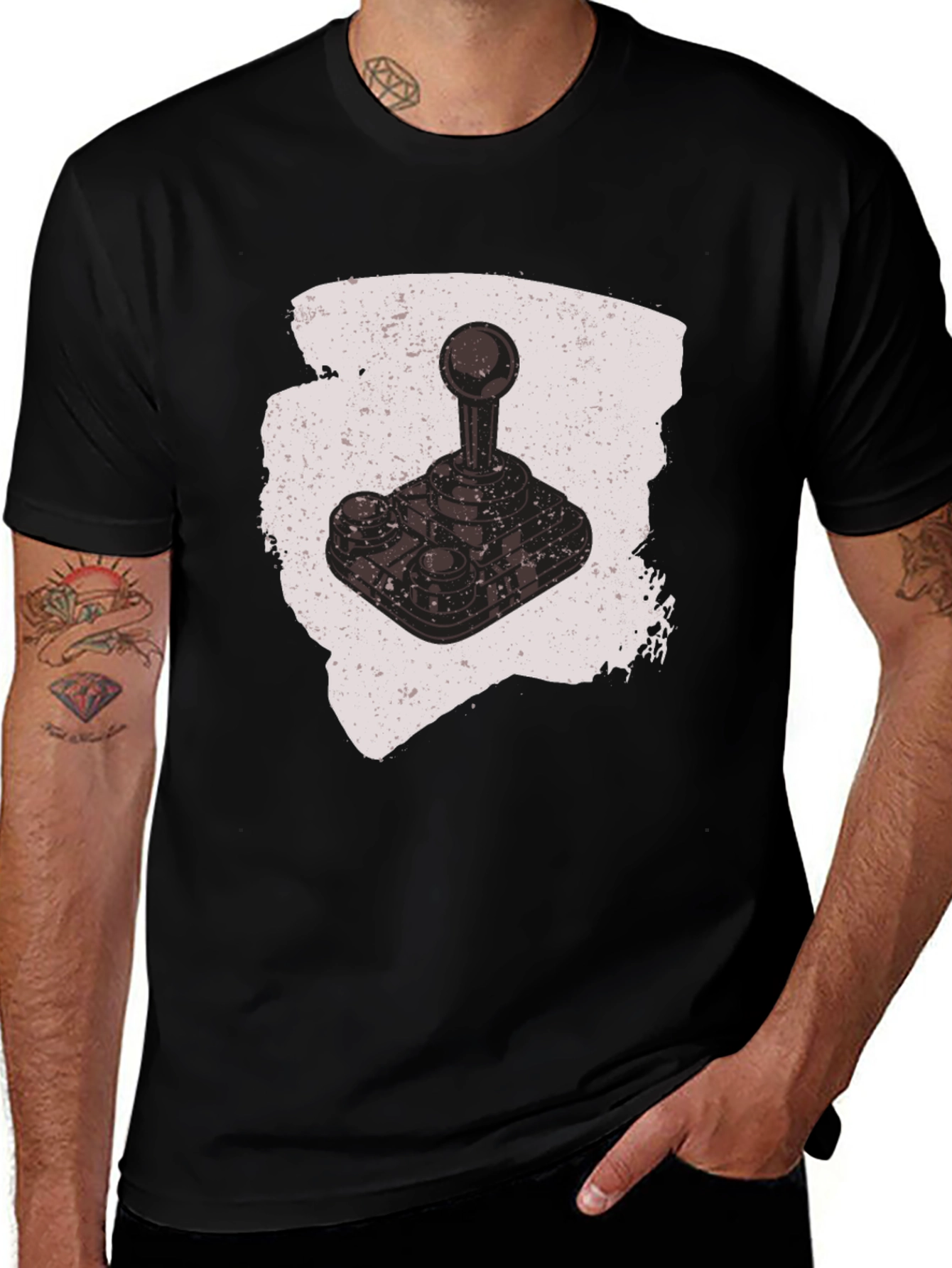 Retro Gaming Joystick Graphic Tee - Black