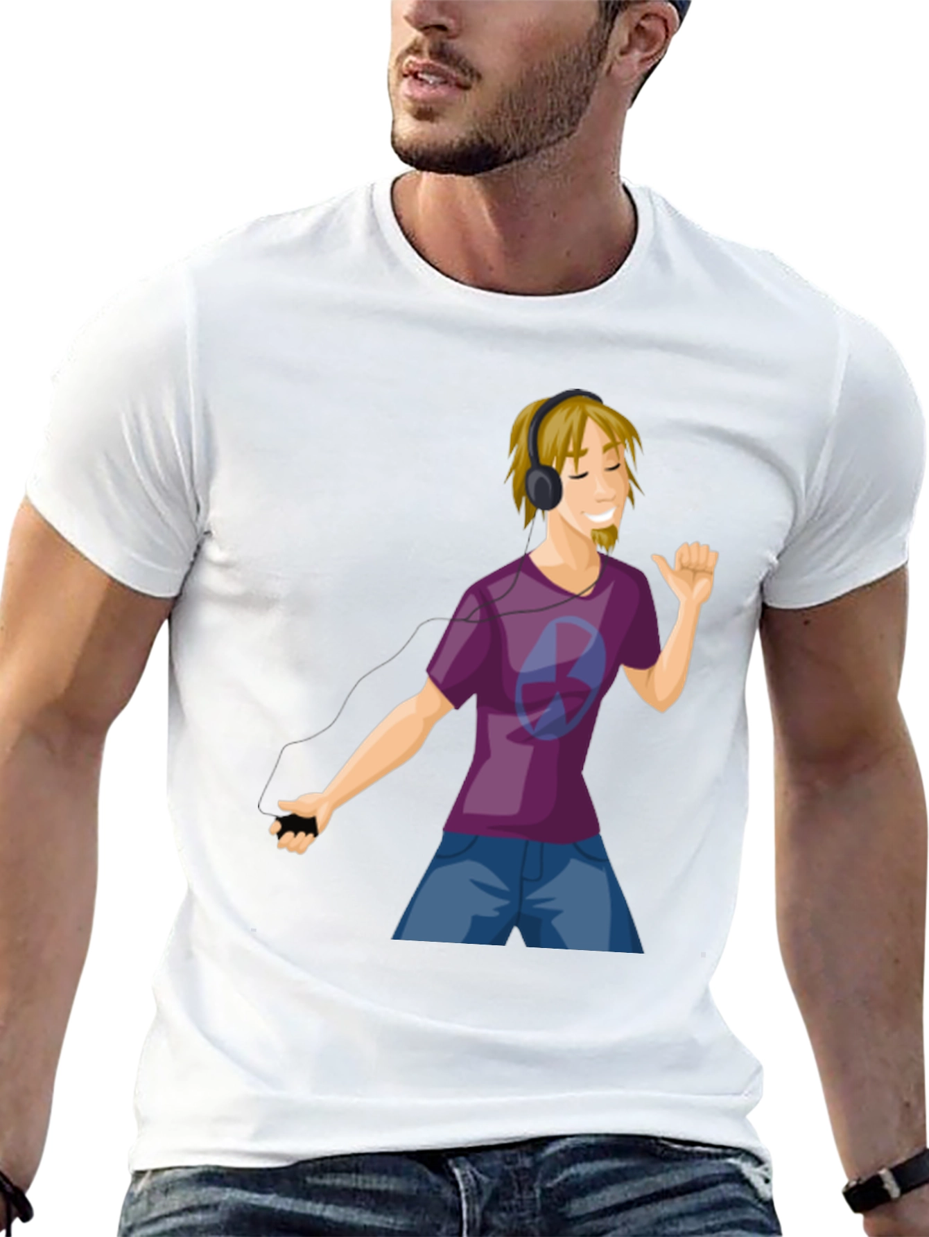 Mans Graphic Tee - Cartoon Music Lover