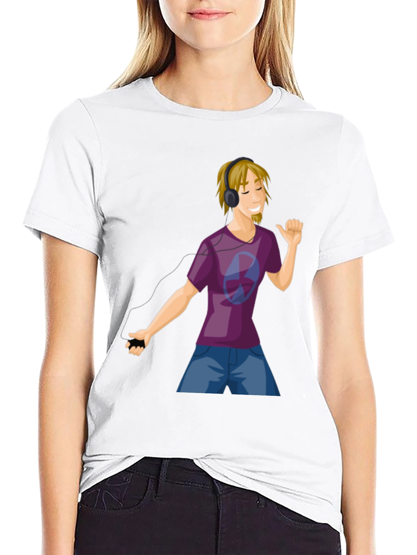 Mans Graphic Tee - Cartoon Music Lover