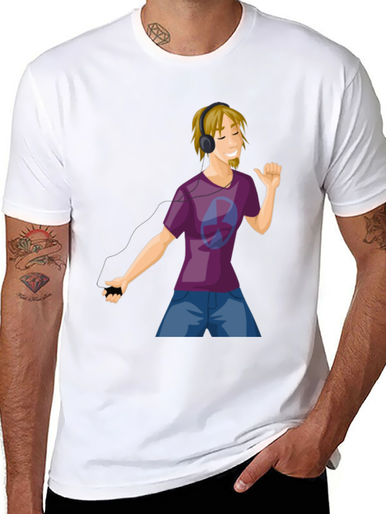 Mans Graphic Tee - Cartoon Music Lover