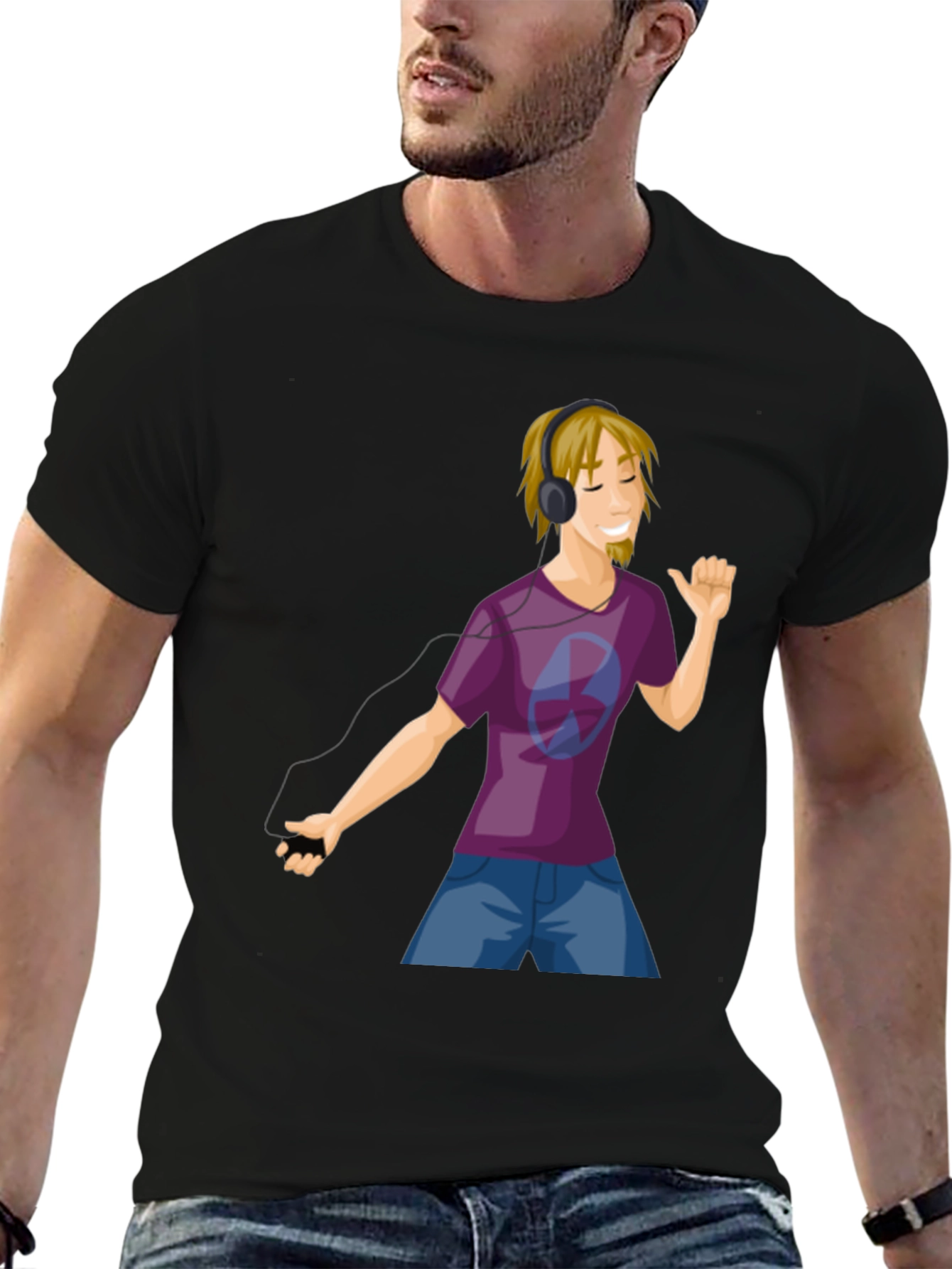 Mans Graphic Tee - Cartoon Music Lover