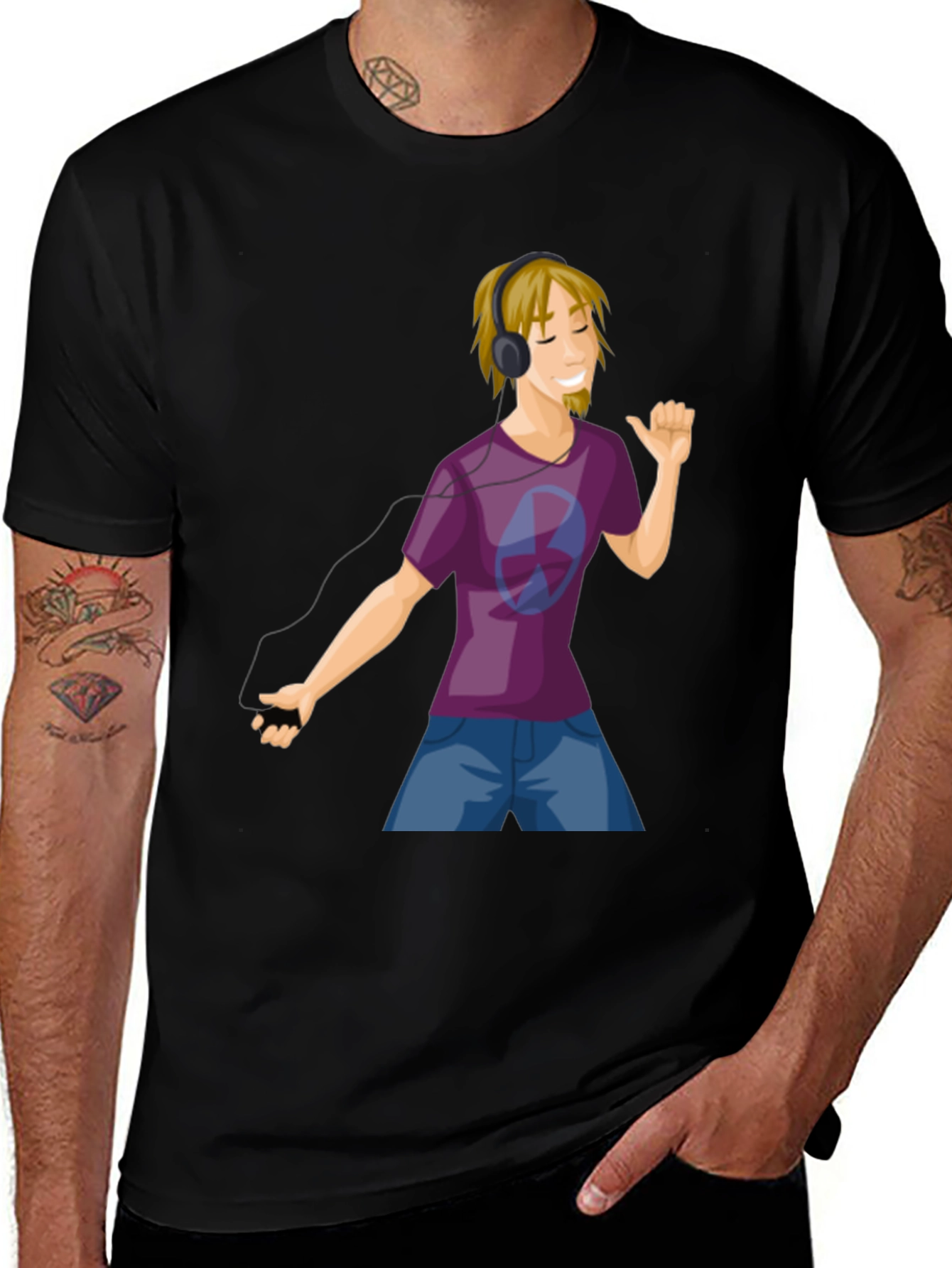 Mans Graphic Tee - Cartoon Music Lover