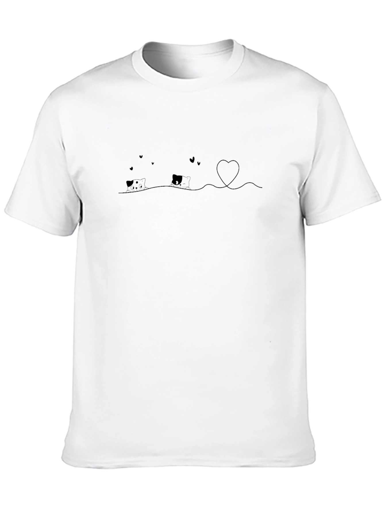 Cute Cat Heart Graphic Black T-Shirt