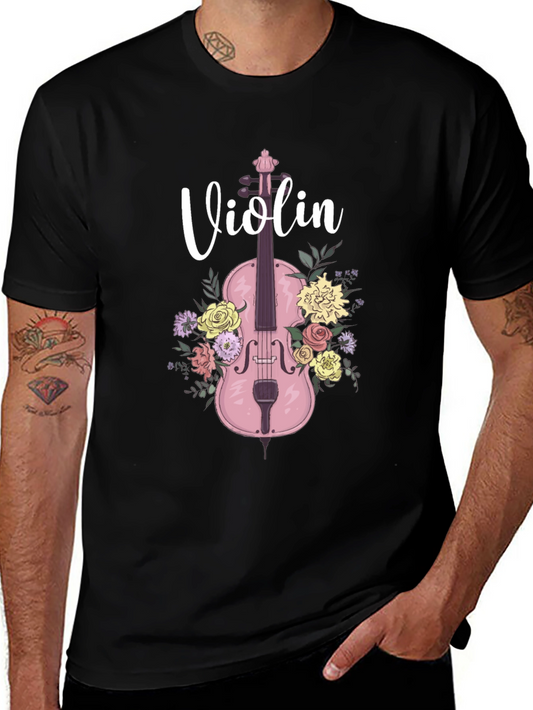 Floral Violin T-Shirt - Musical Design