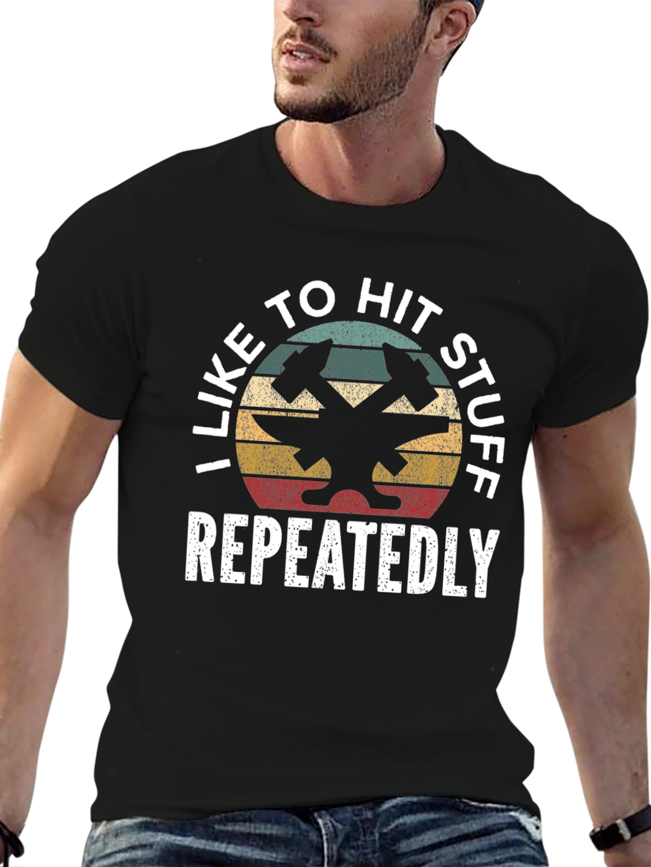 I Like To Hit Stuff Repeatedly Black T-Shirt