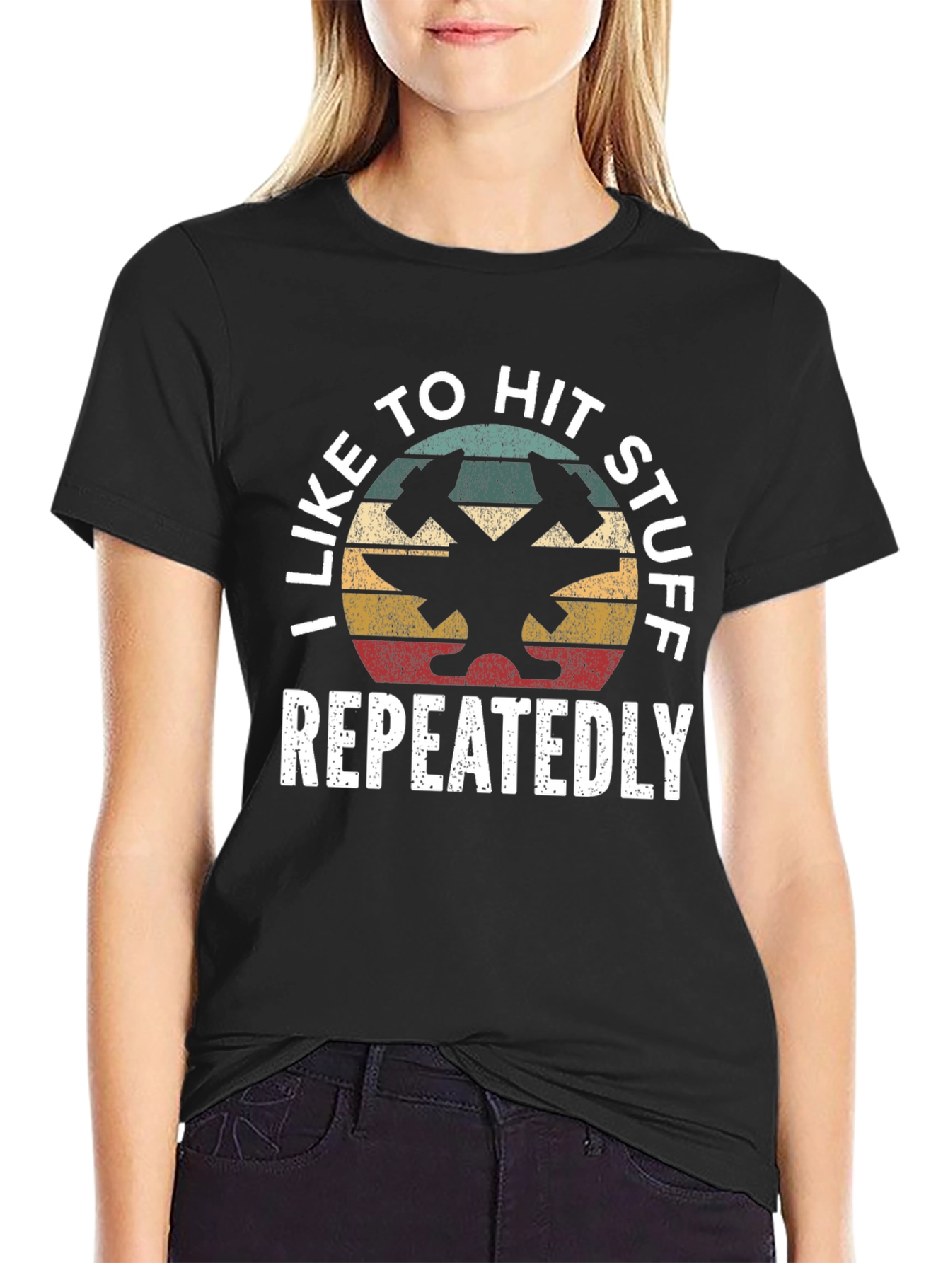 I Like To Hit Stuff Repeatedly Black T-Shirt