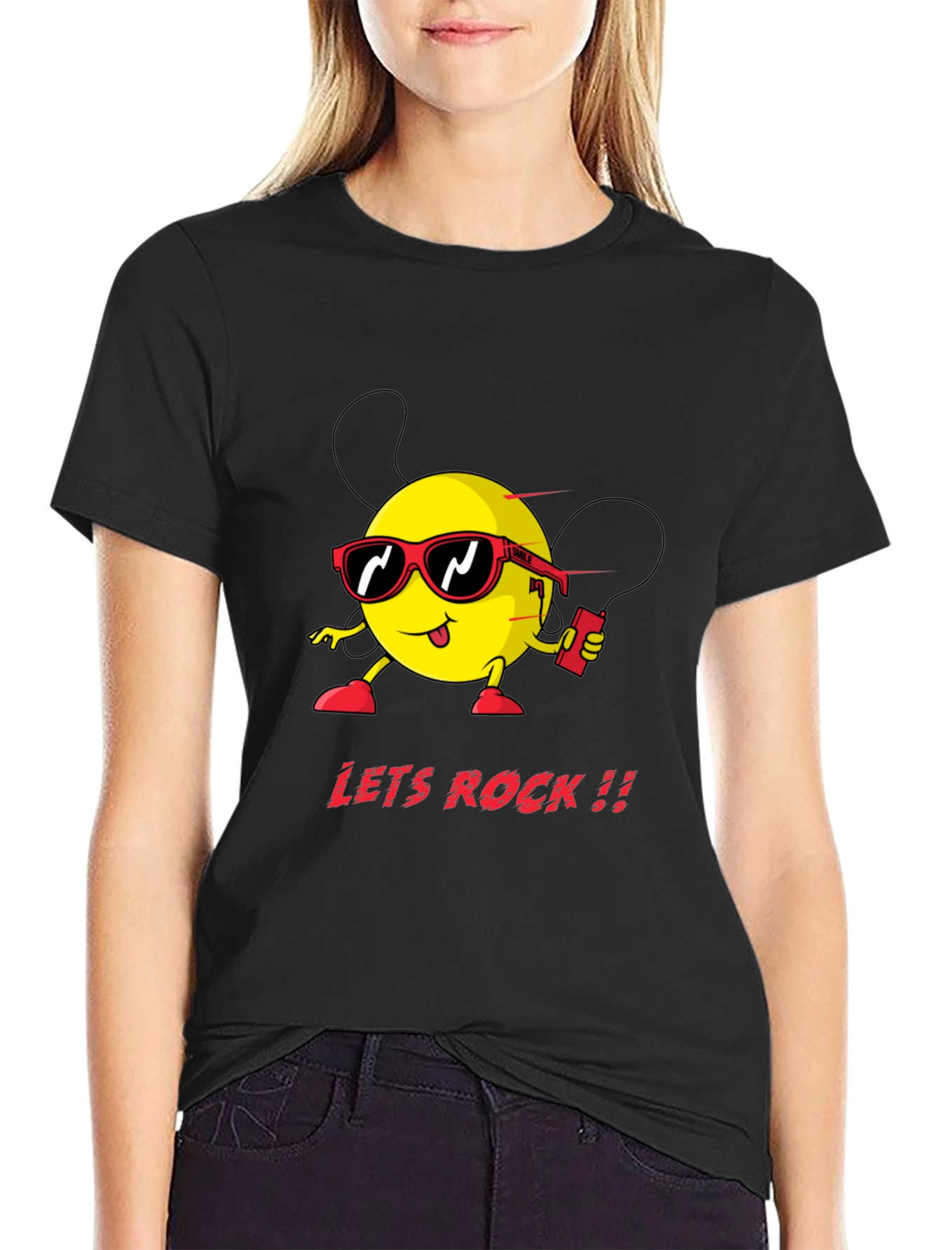 Lets Rock Graphic Tee - Black Cotton T-Shirt