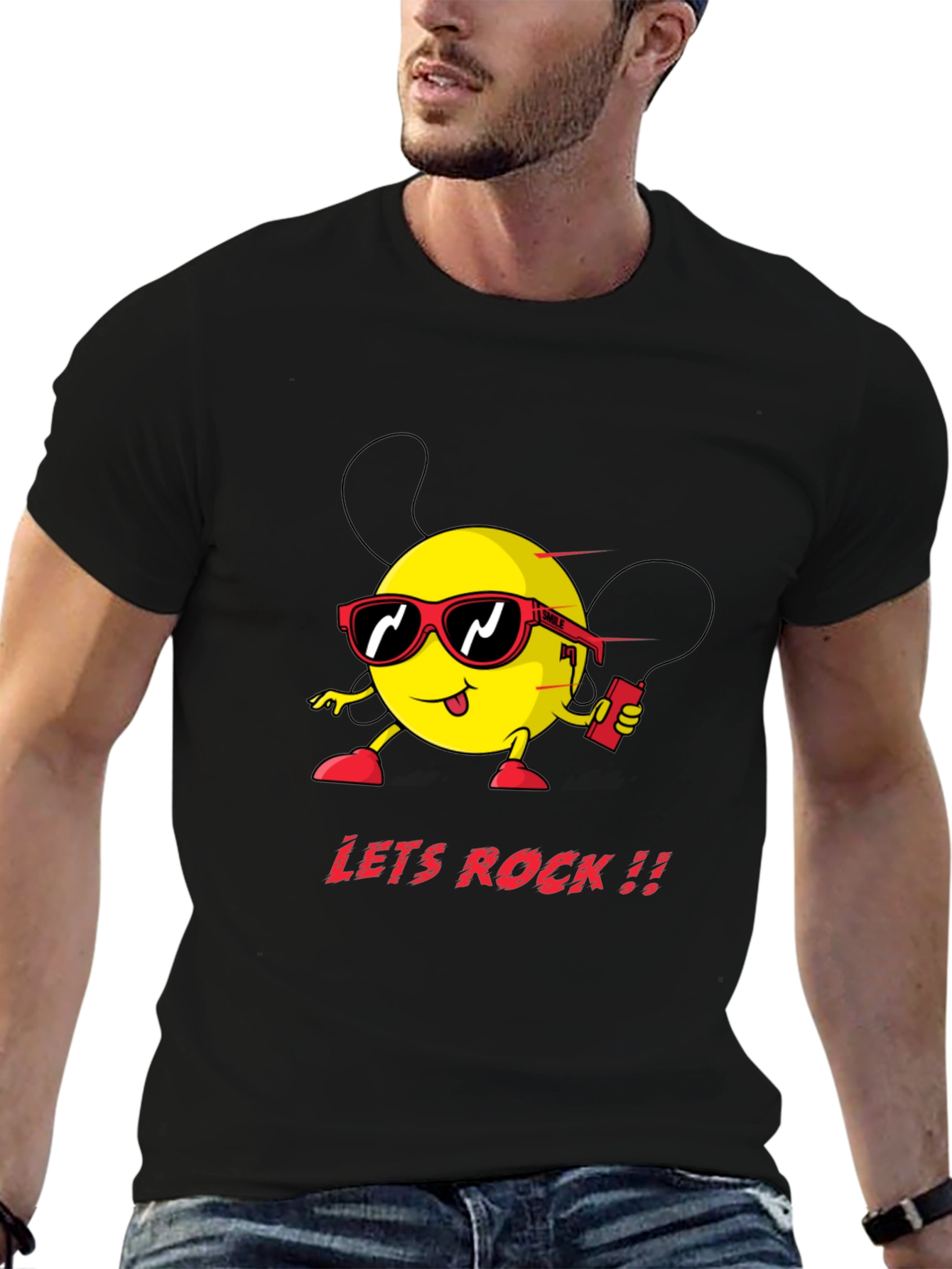 Lets Rock Graphic Tee - Black Cotton T-Shirt