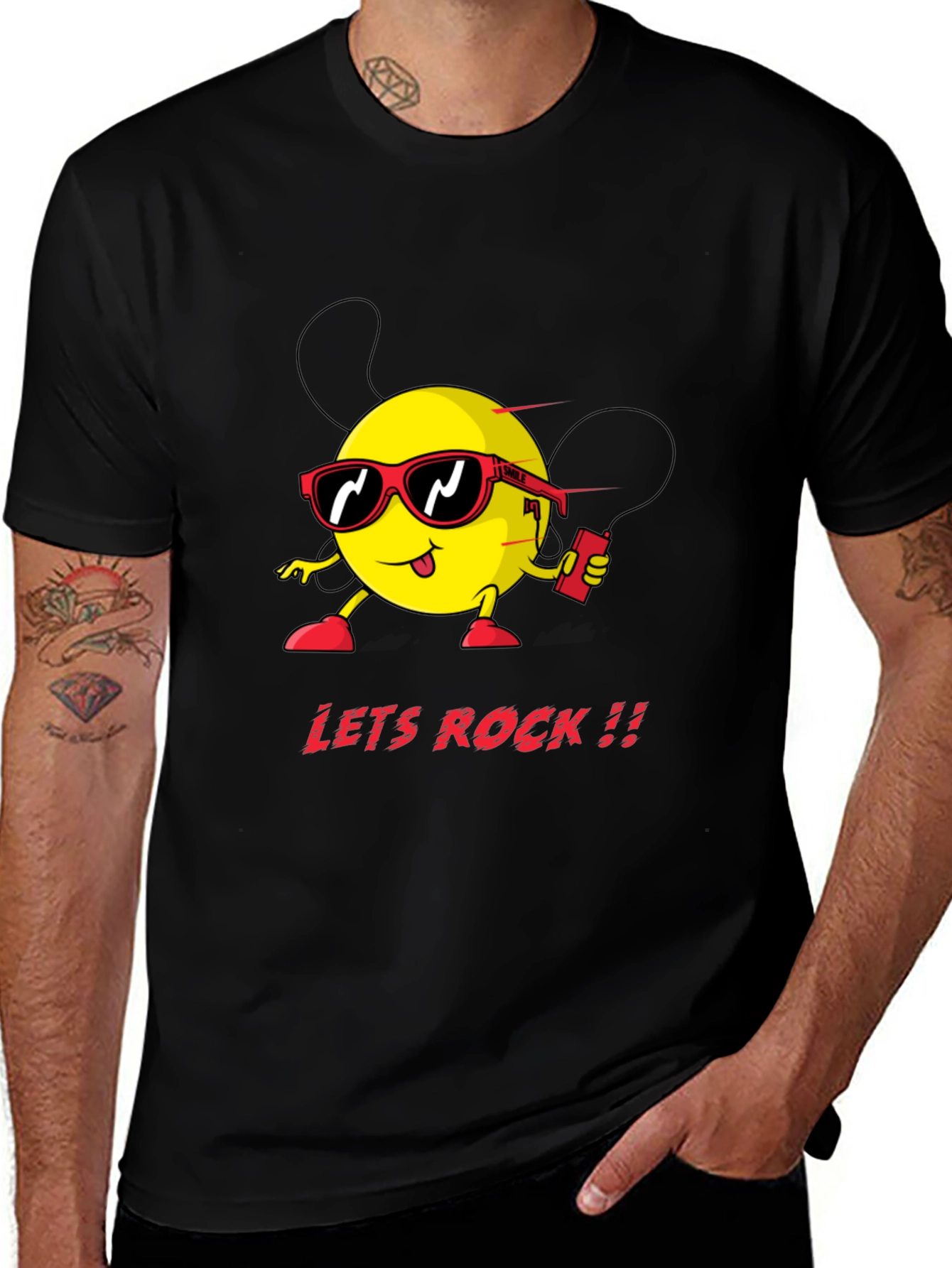 Lets Rock Graphic Tee - Black Cotton T-Shirt