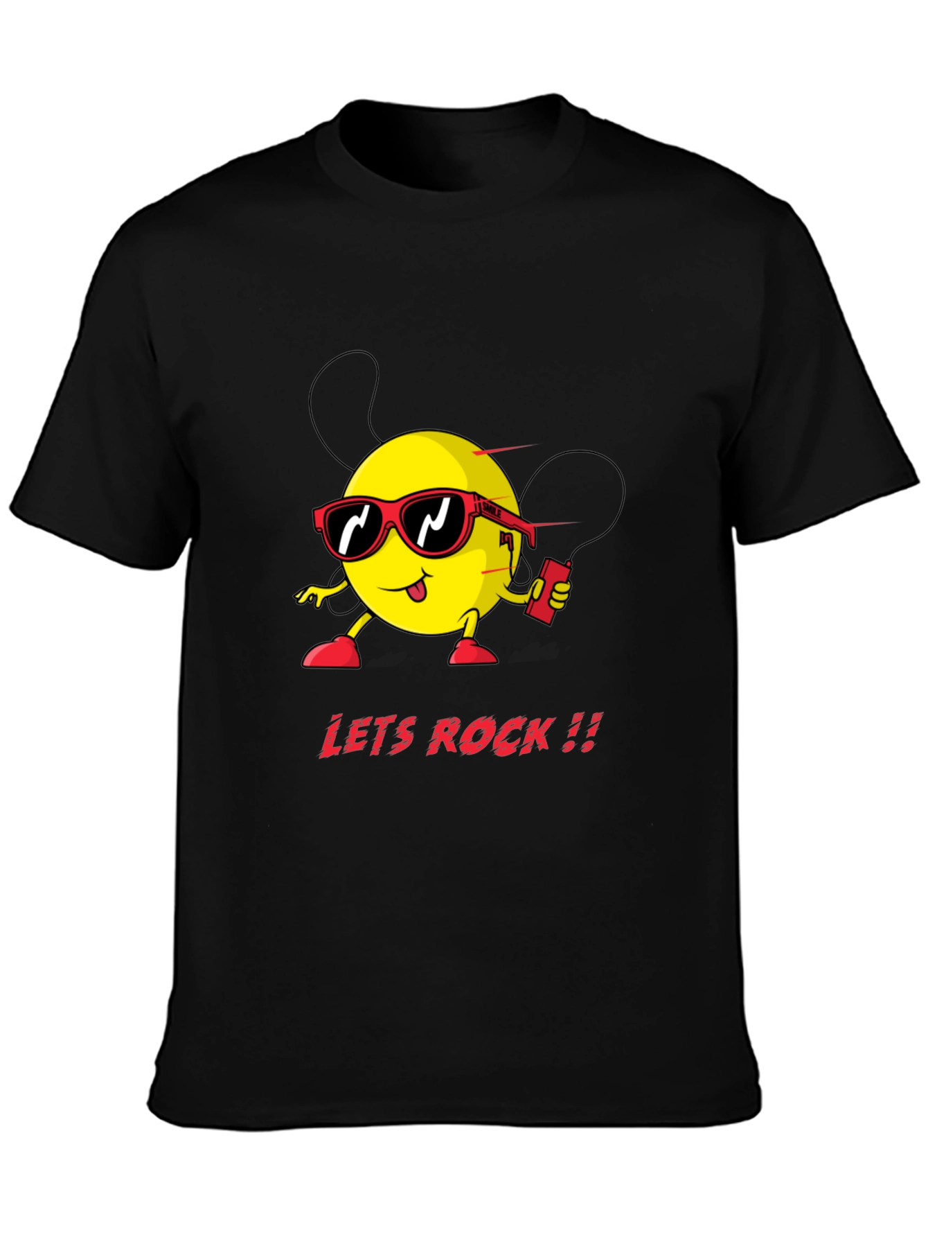Lets Rock Graphic Tee - Black Cotton T-Shirt