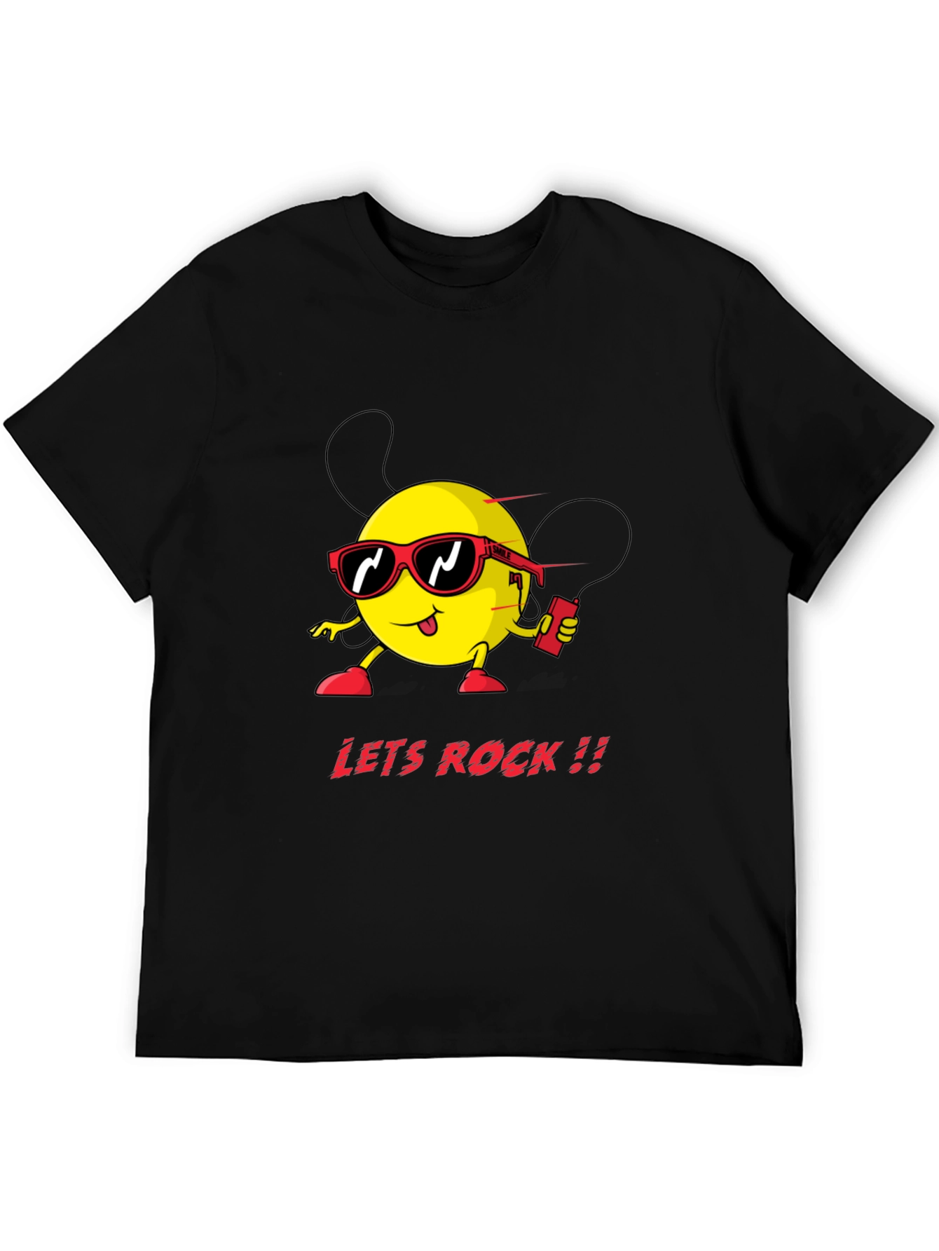 Lets Rock Graphic Tee - Black Cotton T-Shirt