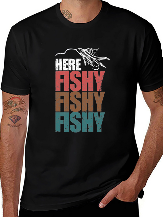 Here Fishy Vintage Style Fishing T-Shirt