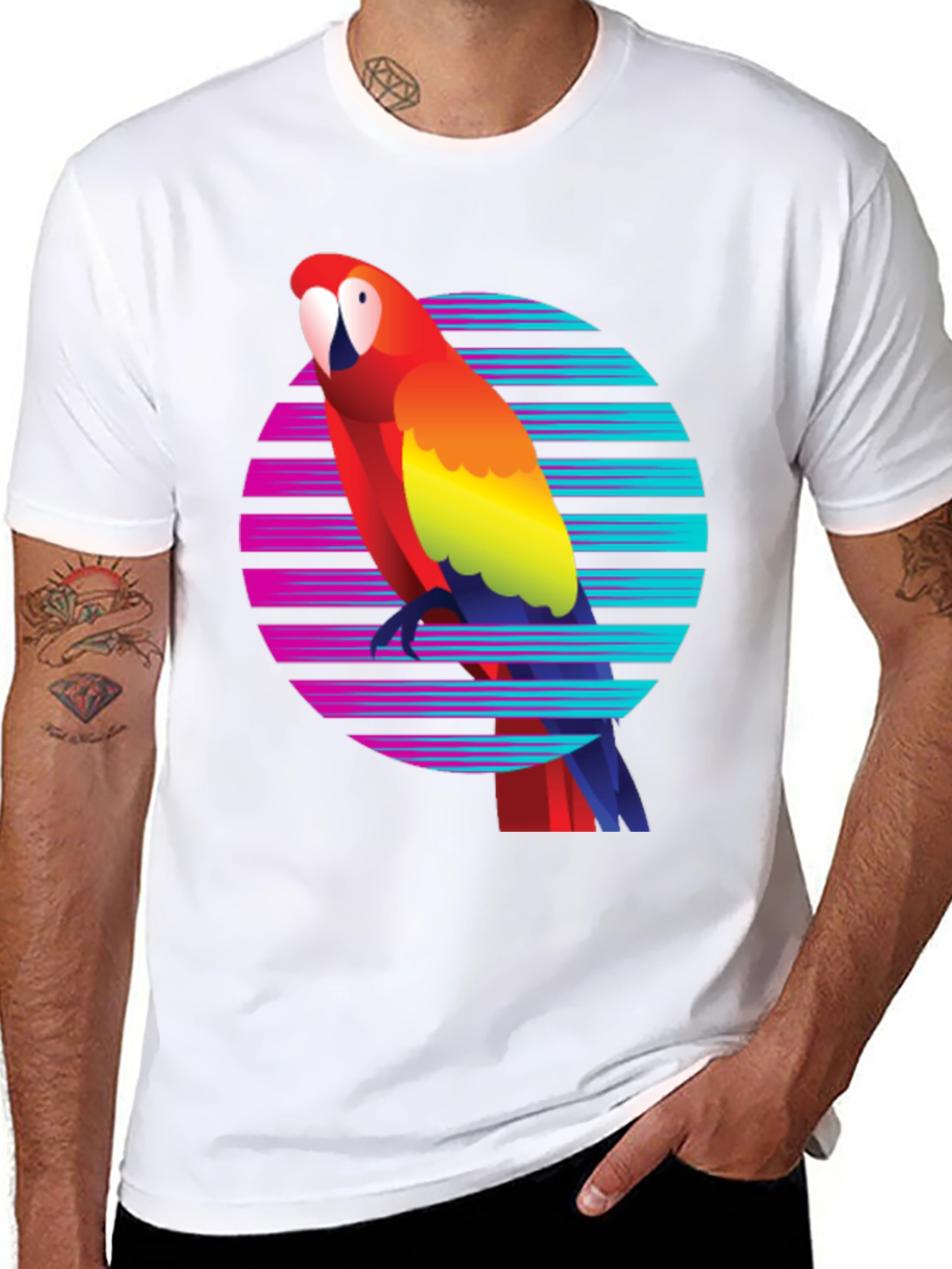 Retro Parrot Graphic Tee - Mens Black T-Shirt