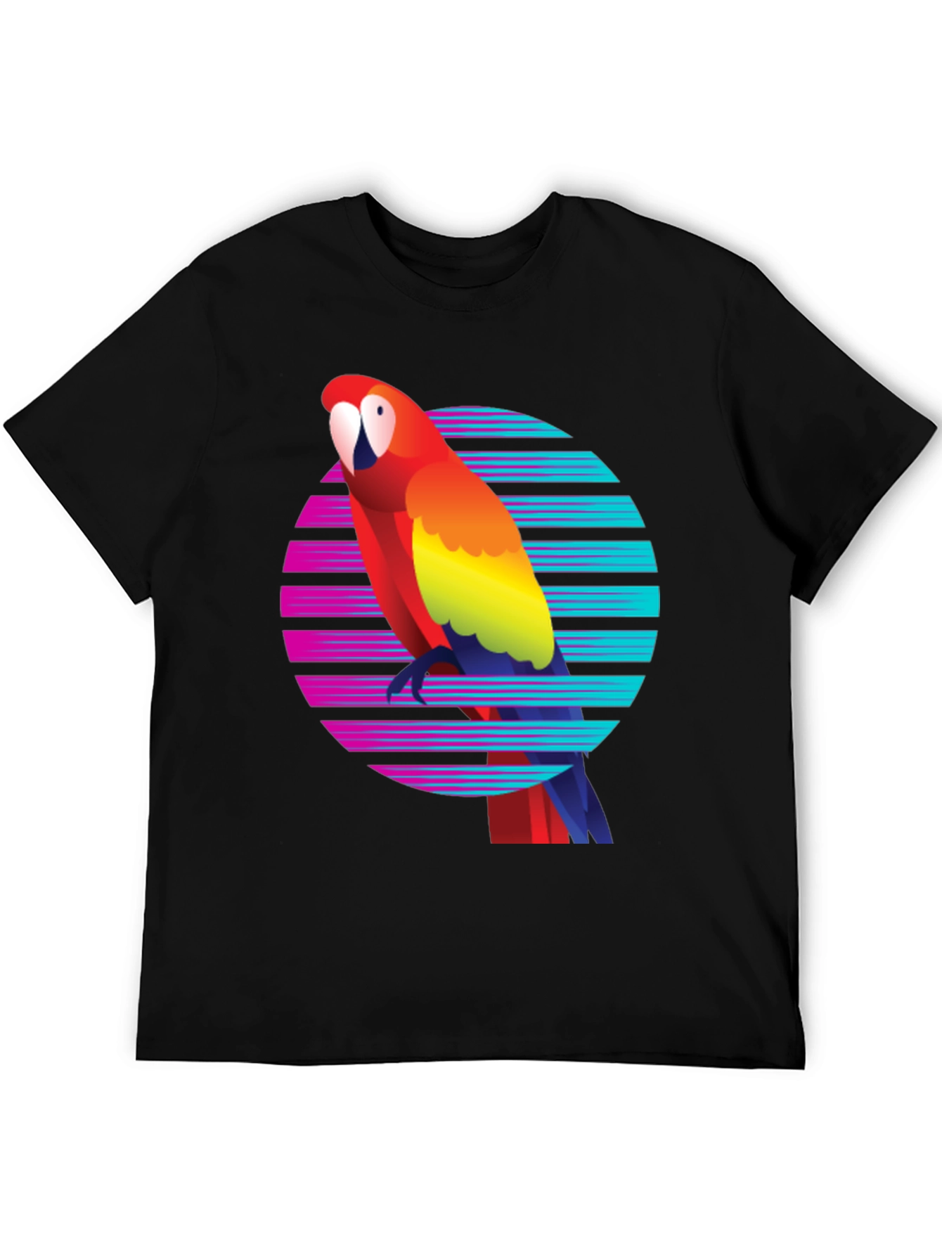Retro Parrot Graphic Tee - Mens Black T-Shirt