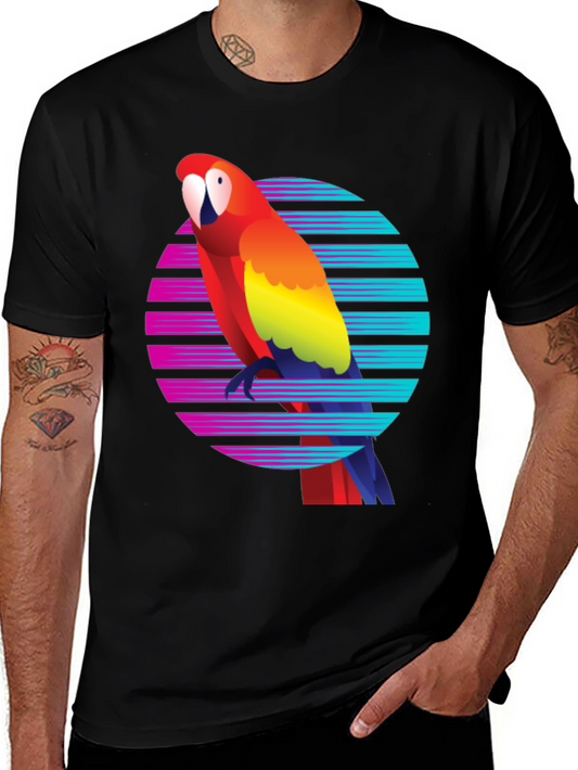 Retro Parrot Graphic Tee - Mens Black T-Shirt