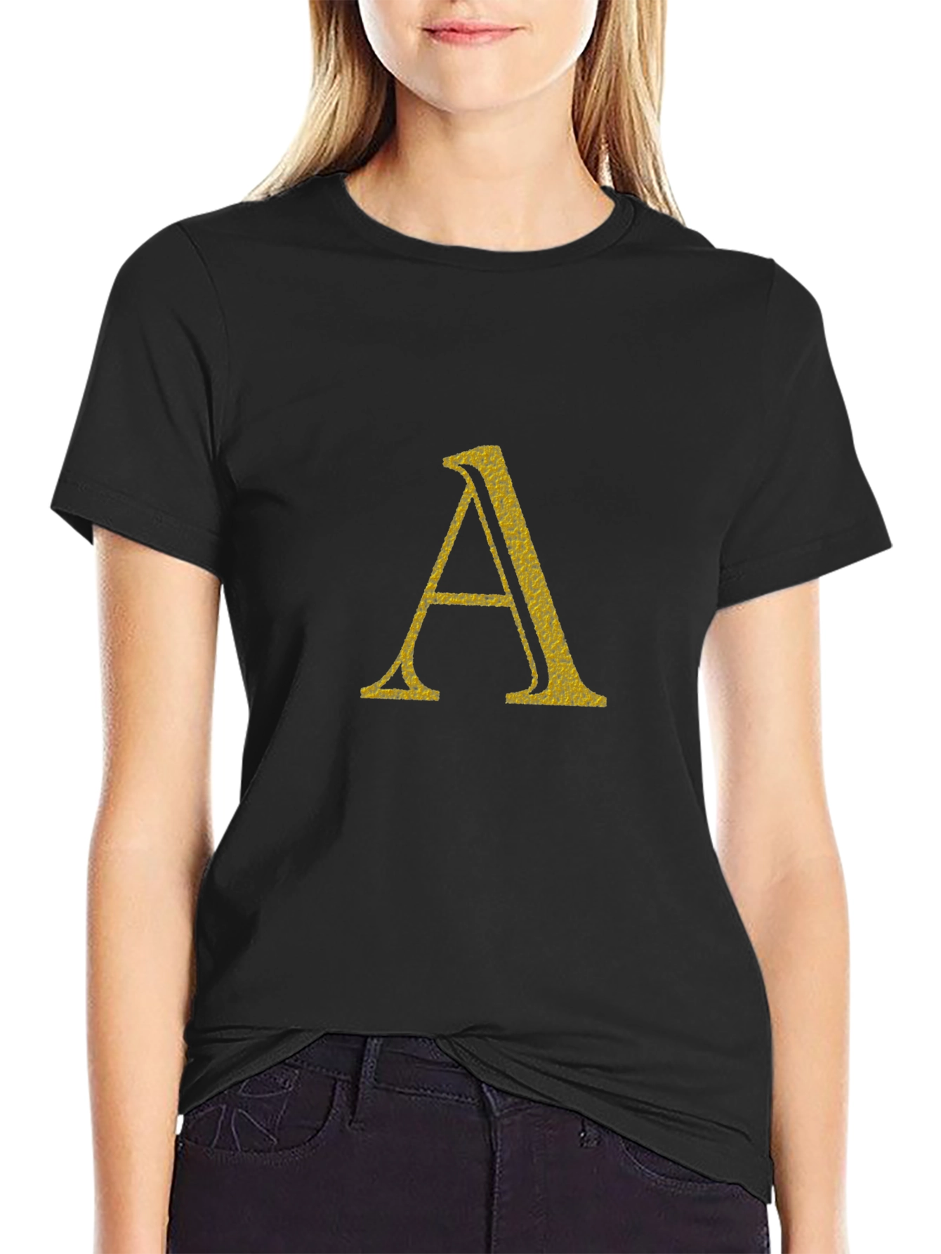 Letter A Graphic Print Black T-Shirt