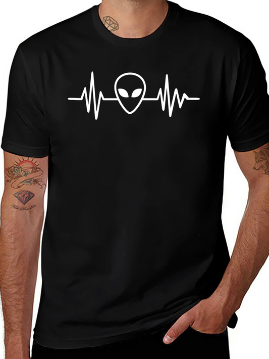 Alien Heartbeat Graphic Tee - Black Cotton T-Shirt
