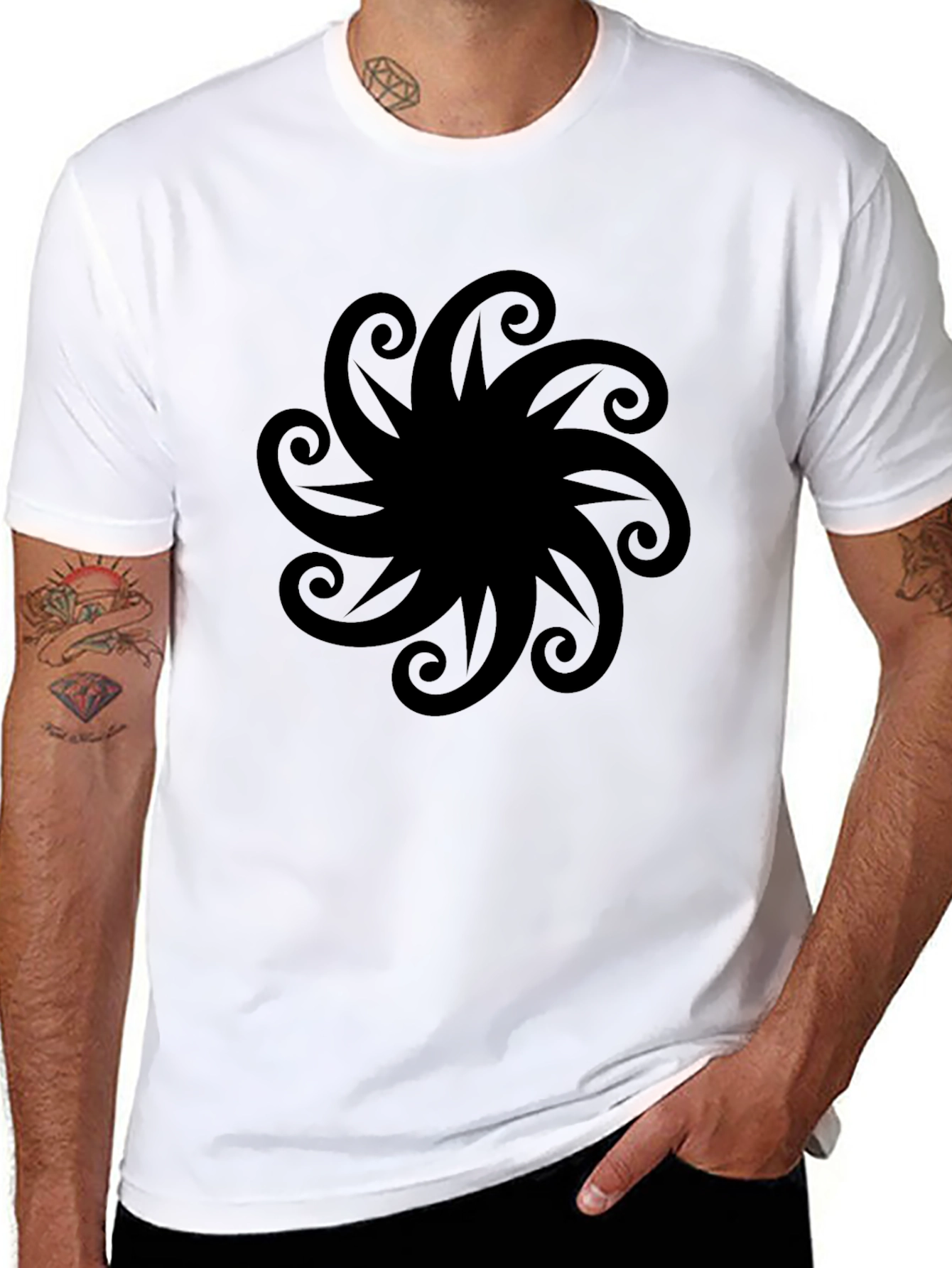 Stylish Black T-Shirt with Swirl Design