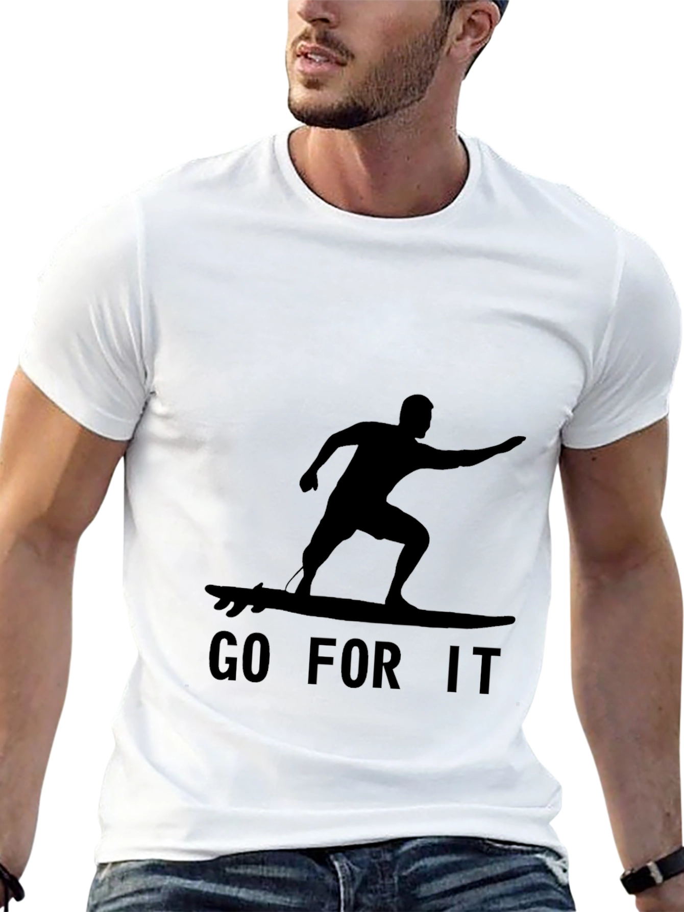 Black Go For It Surfer Graphic Tee