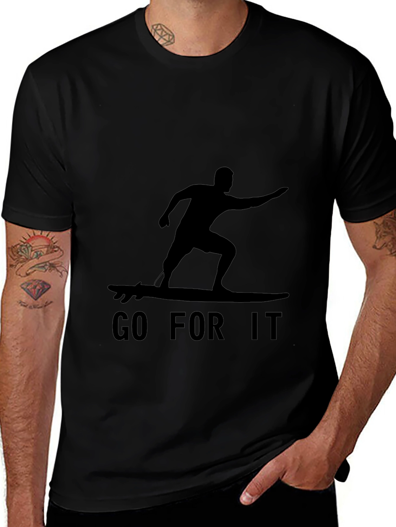 Black Go For It Surfer Graphic Tee