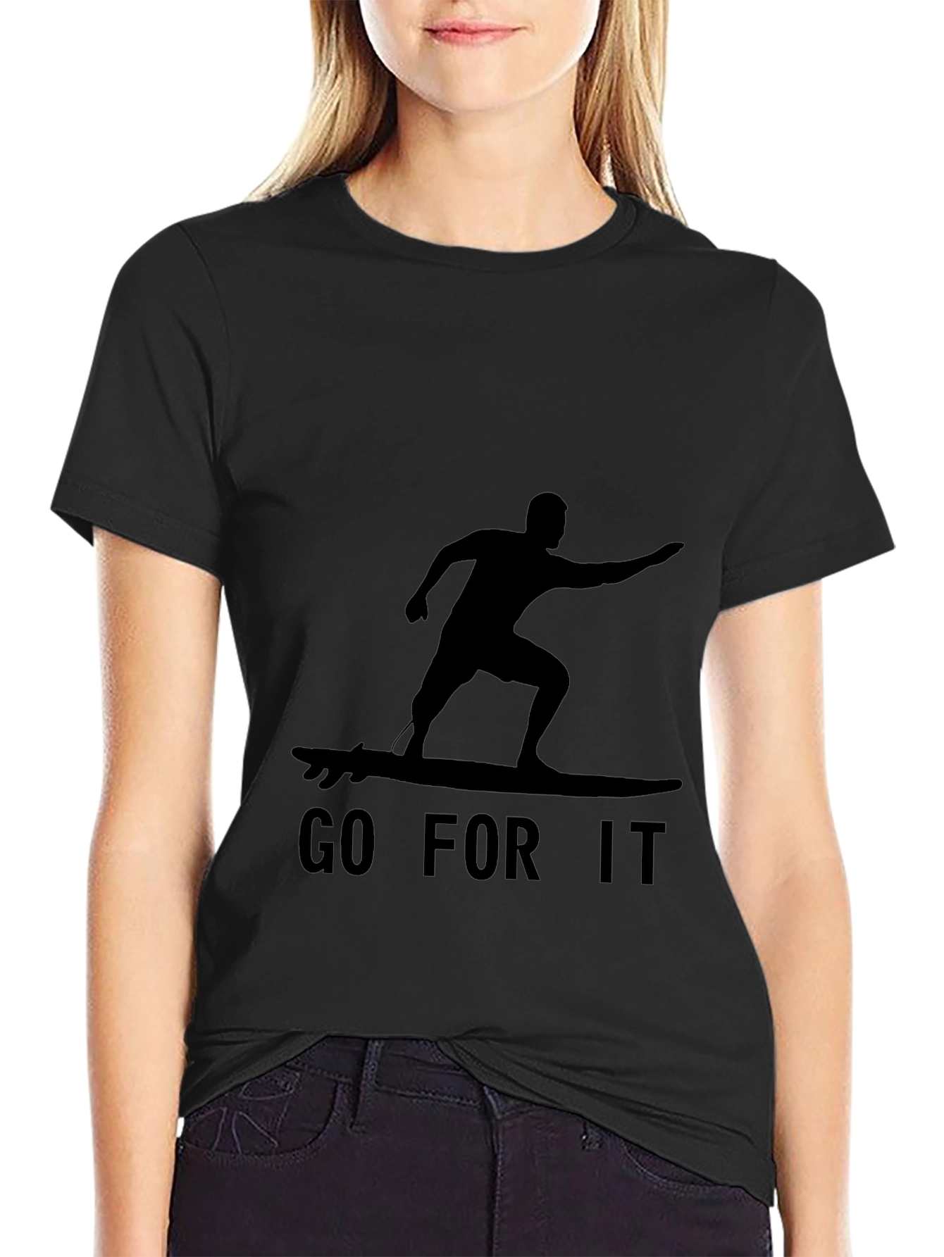 Black Go For It Surfer Graphic Tee