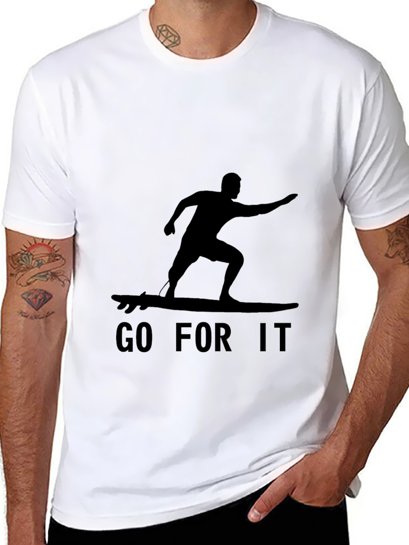 Black Go For It Surfer Graphic Tee