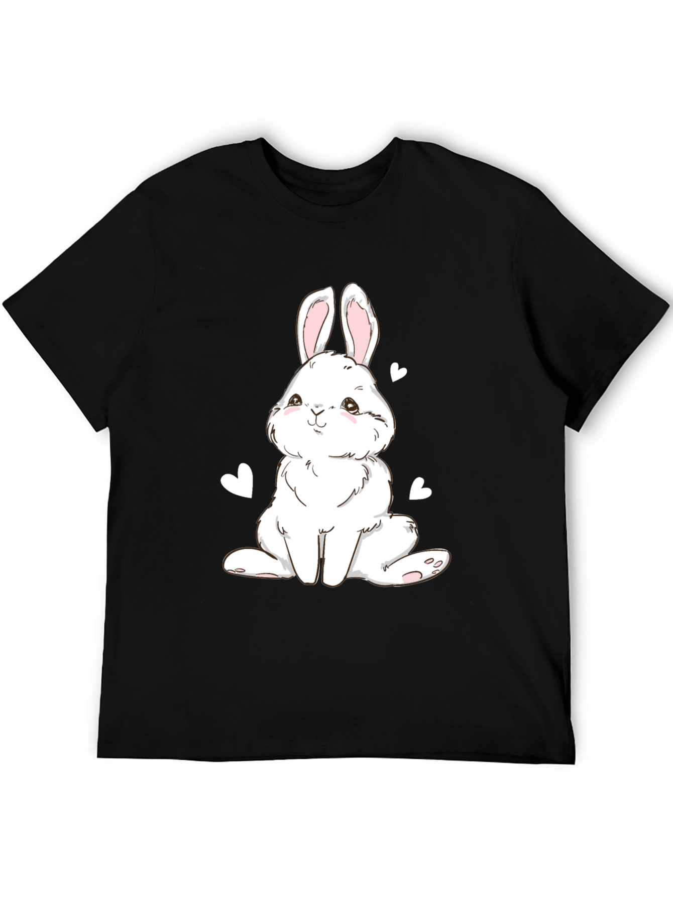 Cute Bunny Graphic Tee - Black Cotton Blend T-Shirt