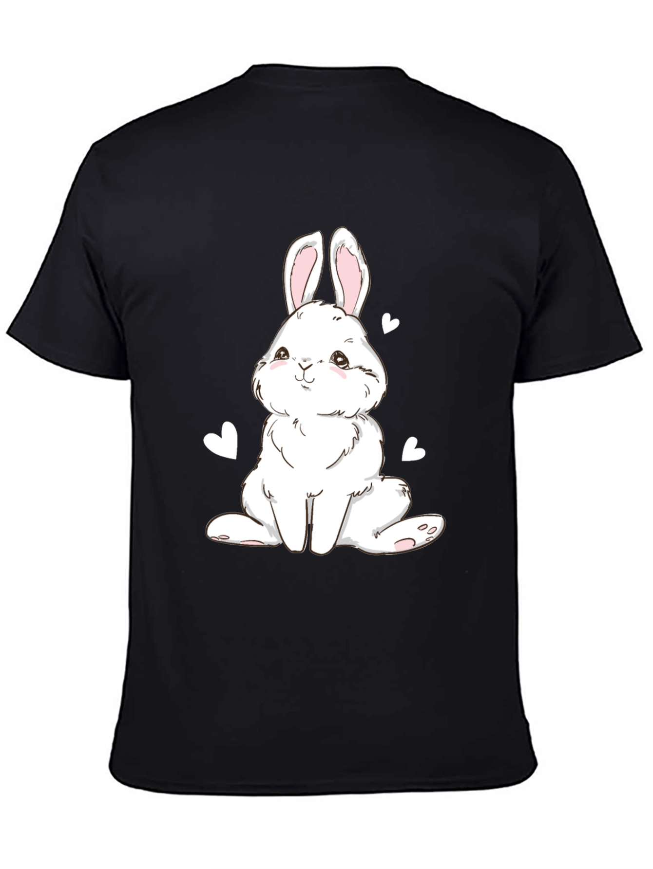 Cute Bunny Graphic Tee - Black Cotton Blend T-Shirt