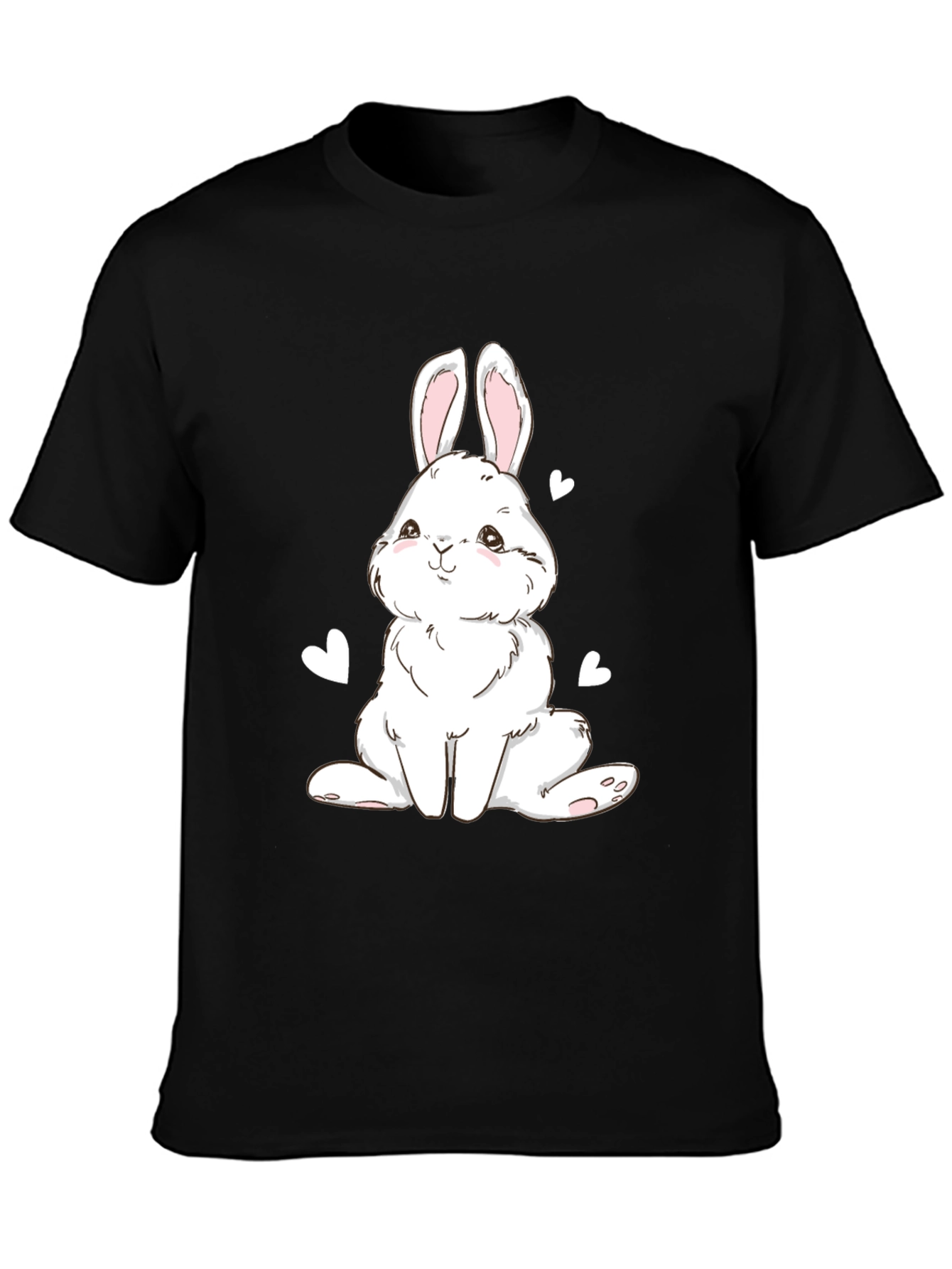 Cute Bunny Graphic Tee - Black Cotton Blend T-Shirt