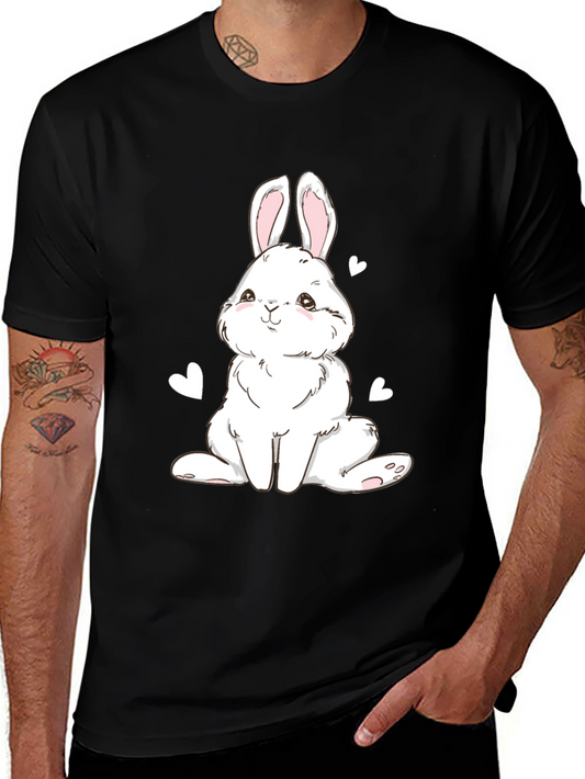 Cute Bunny Graphic Tee - Black Cotton Blend T-Shirt