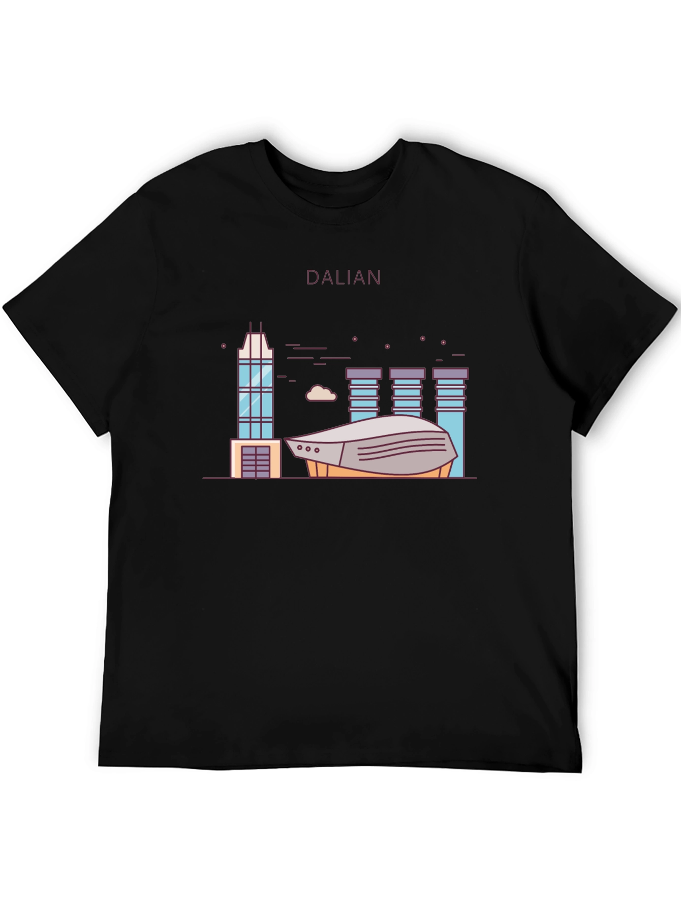 Dalian City Graphic T-Shirt Black Cotton Tee